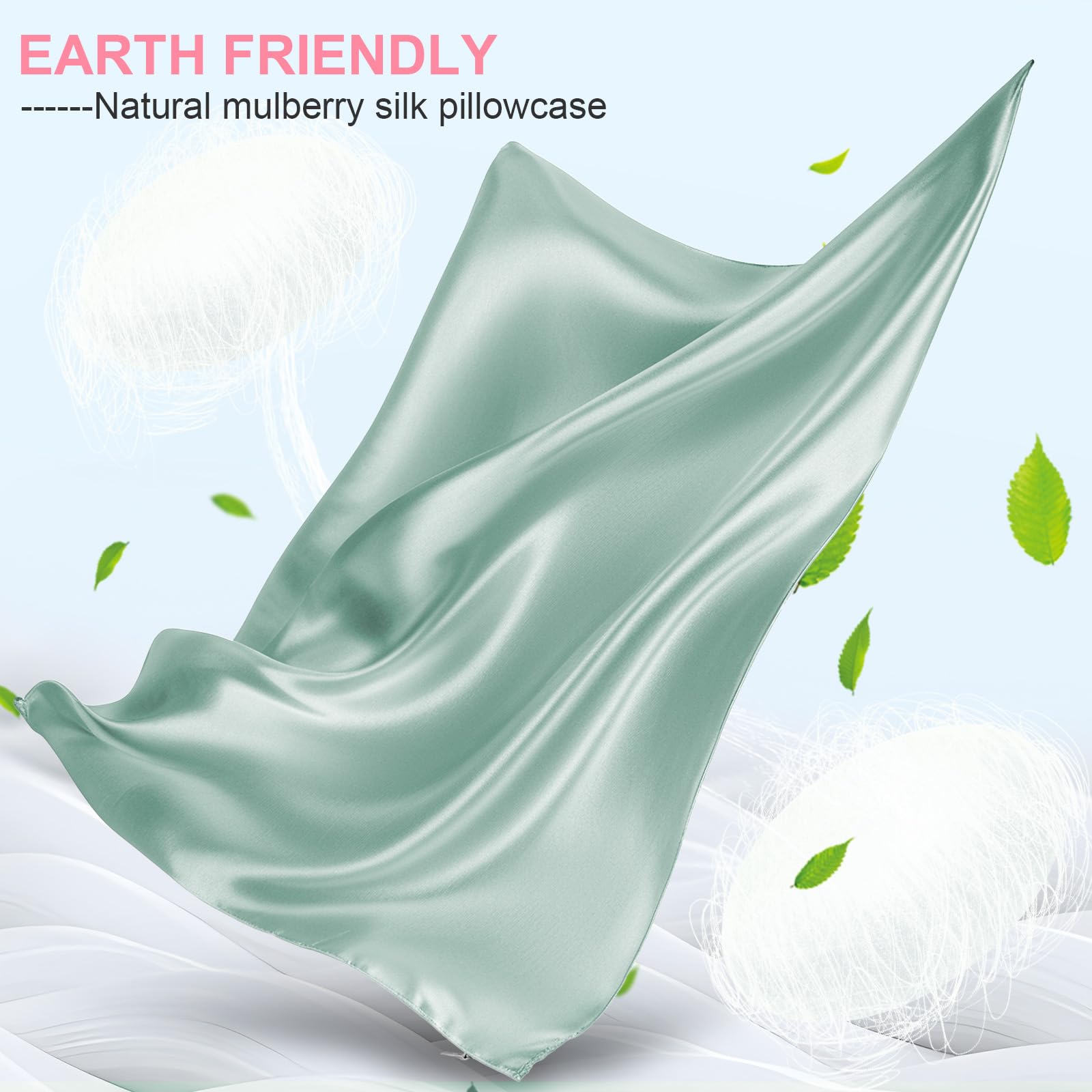 LYSHIN Silk Pillow Cases 2 Pack Queen Size with Zipper, Sage Green