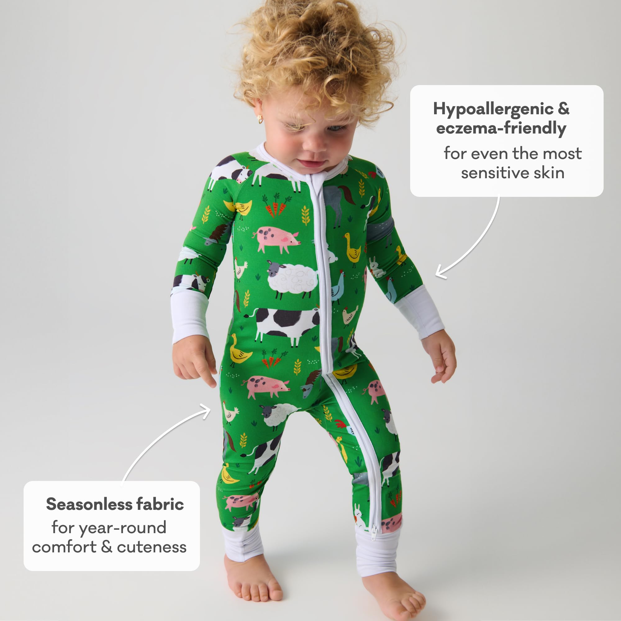 Little Sleepies Baby Pajamas, Green Farm Animals, 2T