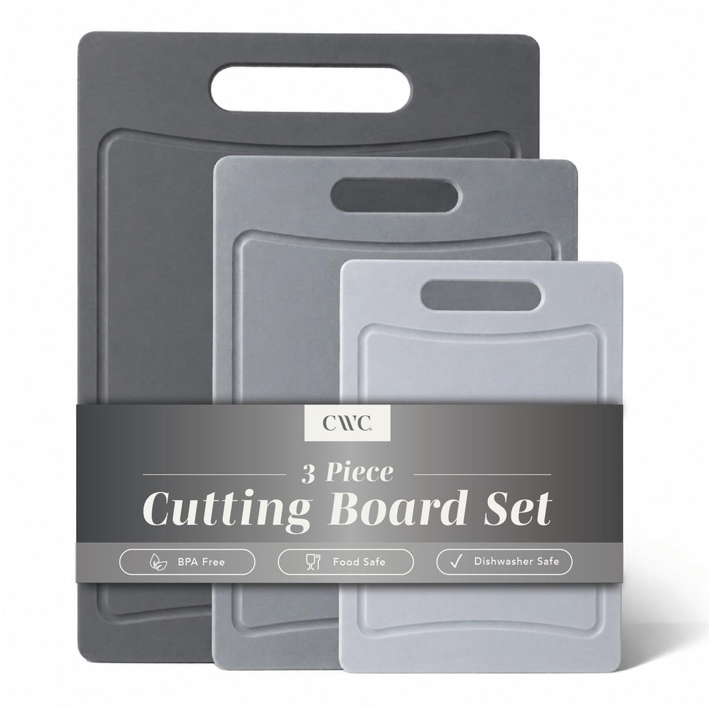 COOK WITH COLOR Non-Slip Cutting Board Set – Kitchen Essentials with Easy Grip Handle for Meat, Veggies, and Fruits, 3 Cutting Boards, Gray