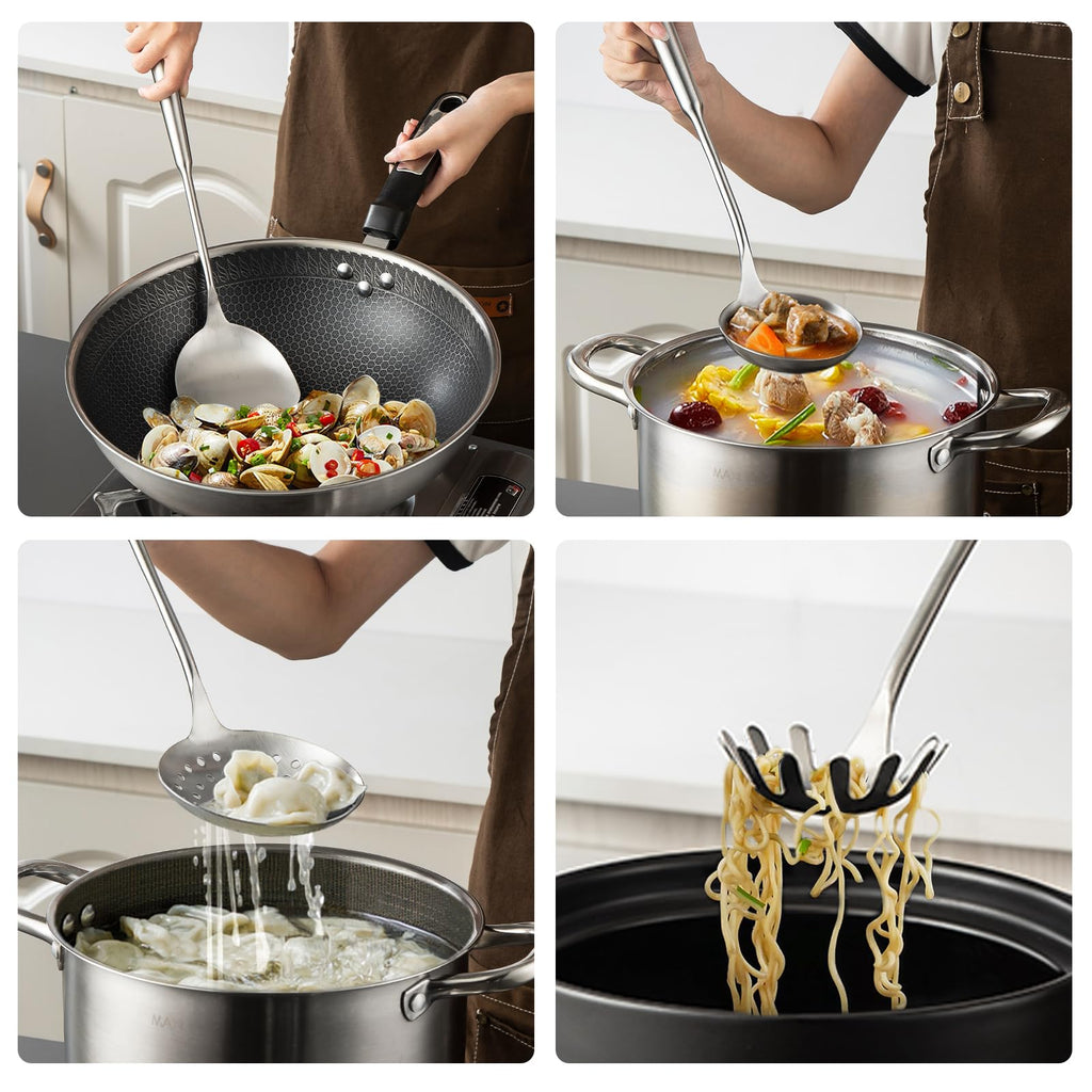 MAXCOOK 18/8 Stainless Steel Cooking Utensils set, 7 Pcs, Dishwasher Safe