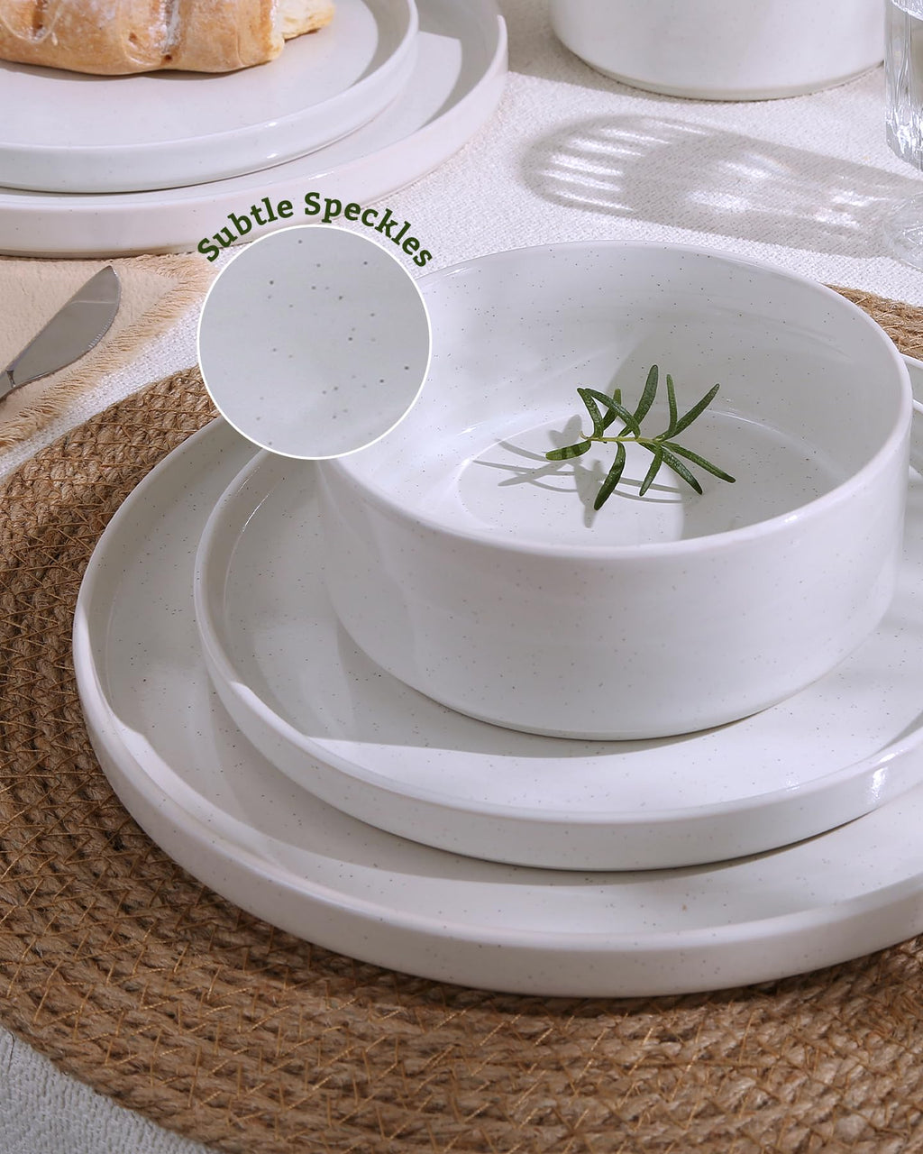 Famiware Nebula Plates and Bowls, 24-Piece Dinnerware Set, White