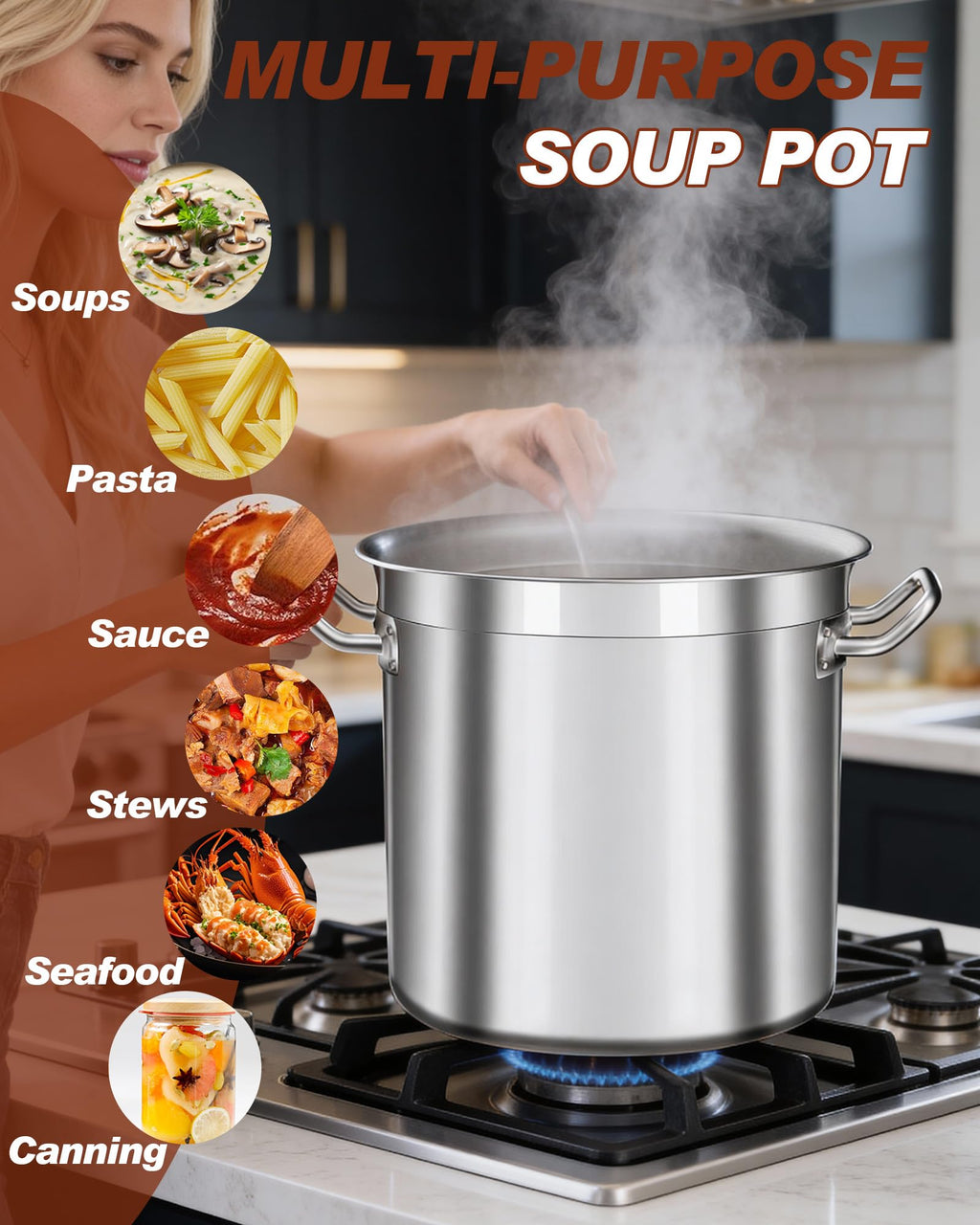 75 Quart Stainless Steel Stock Pot with Lid – Extra Large Commercial Cooking Pot for Soup, Stew, Seafood – Heavy Duty, Induction Ready – Perfect for Restaurants & Big Gatherings
