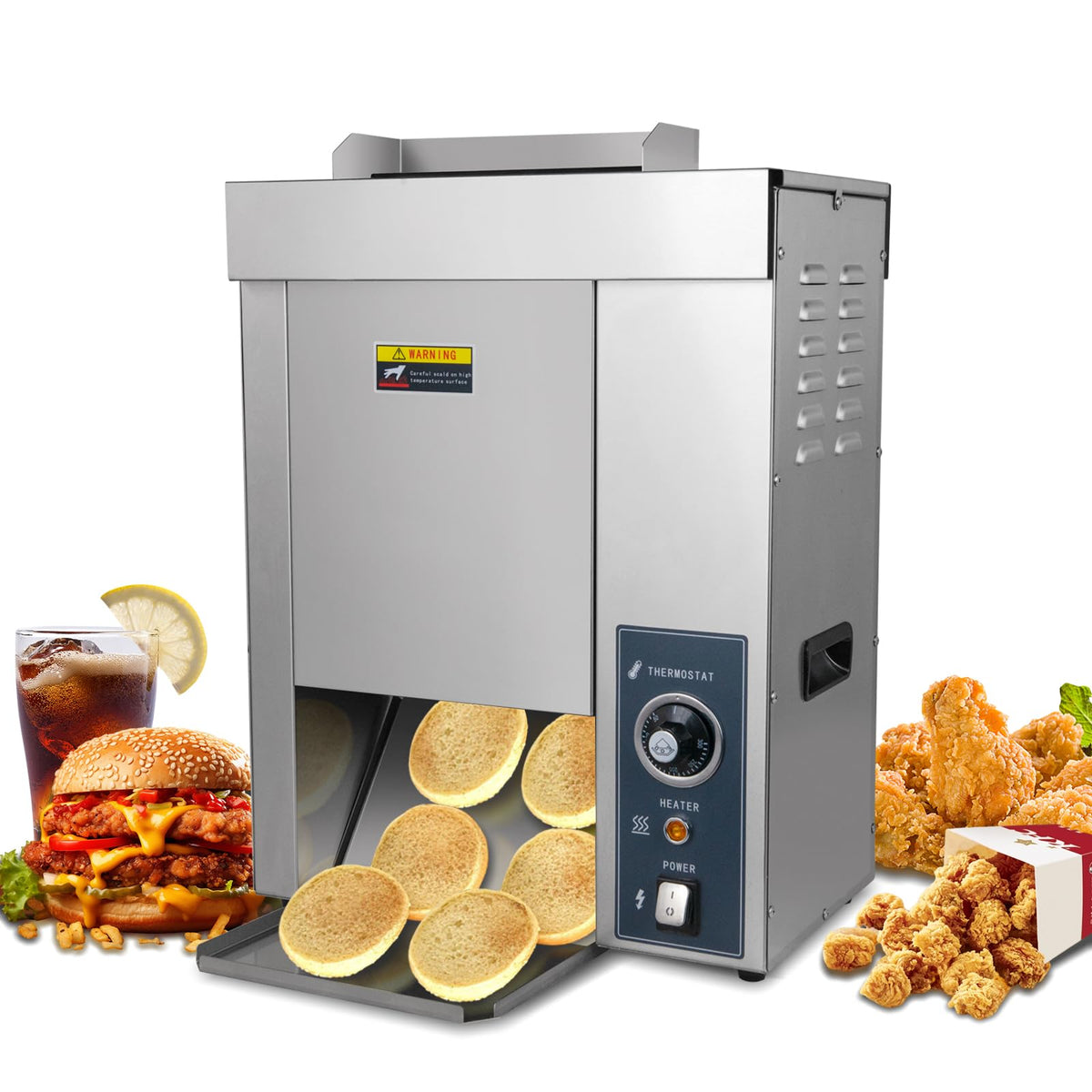 Hakka Commercial Burger Machine, Vertical 2000W Chain Type Automatic Unlimited Electric Bun Toaster for Fast Food Restaurant Grilling Browning EGO 1400 Slices/Hour
