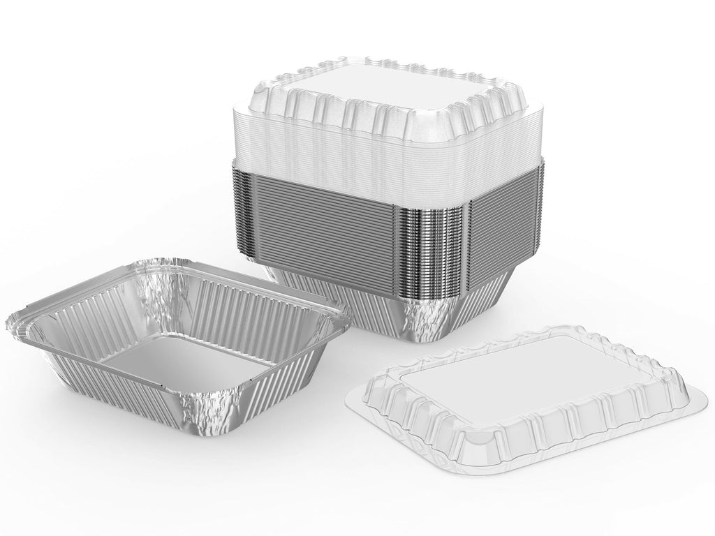WANBAO 8.3"x6.2" 2.25LB Disposable Tin Foil Pans with Plastic Lids, 50 PACK