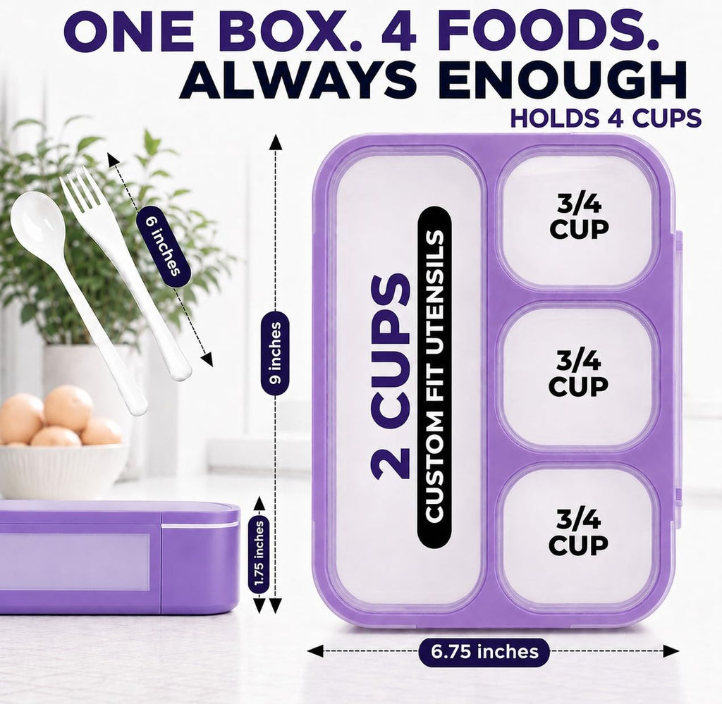 kinsho Bento Lunch Box, Ice Pack Insulated Bag & Utensils for Kids, Purple