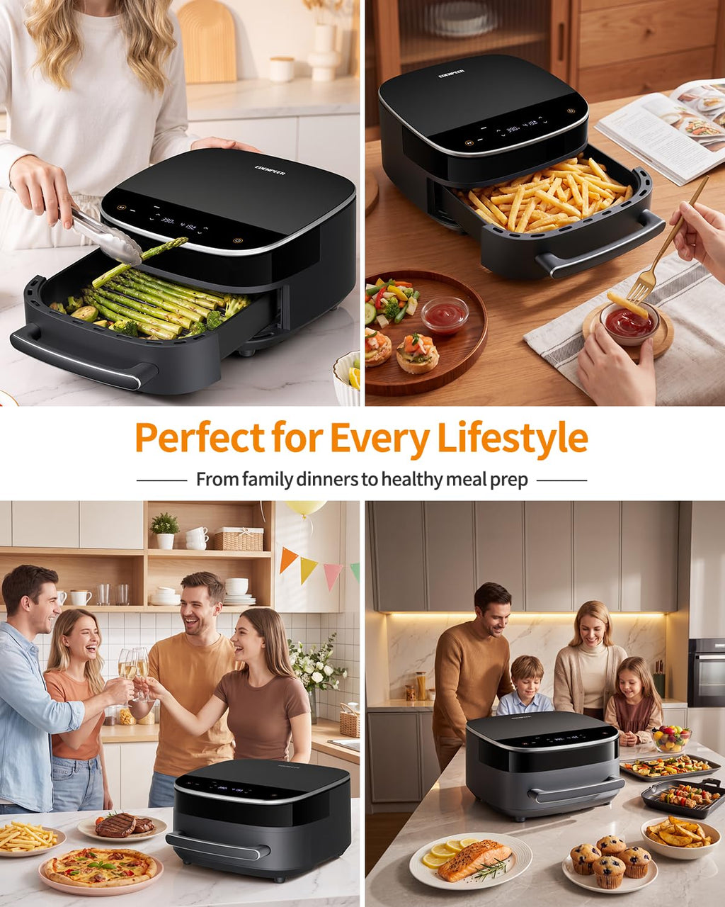 11-in-1 Large Air Fryer, 6QT Airfryer Top & Bottom Heating, No Flip Needed