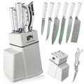 FULLHI 8pcs block Knife Set,chef's Knves Set with Block and Sharpener, Kitchen Knife Set,Multi-colour Handle, Gifts for Men Women