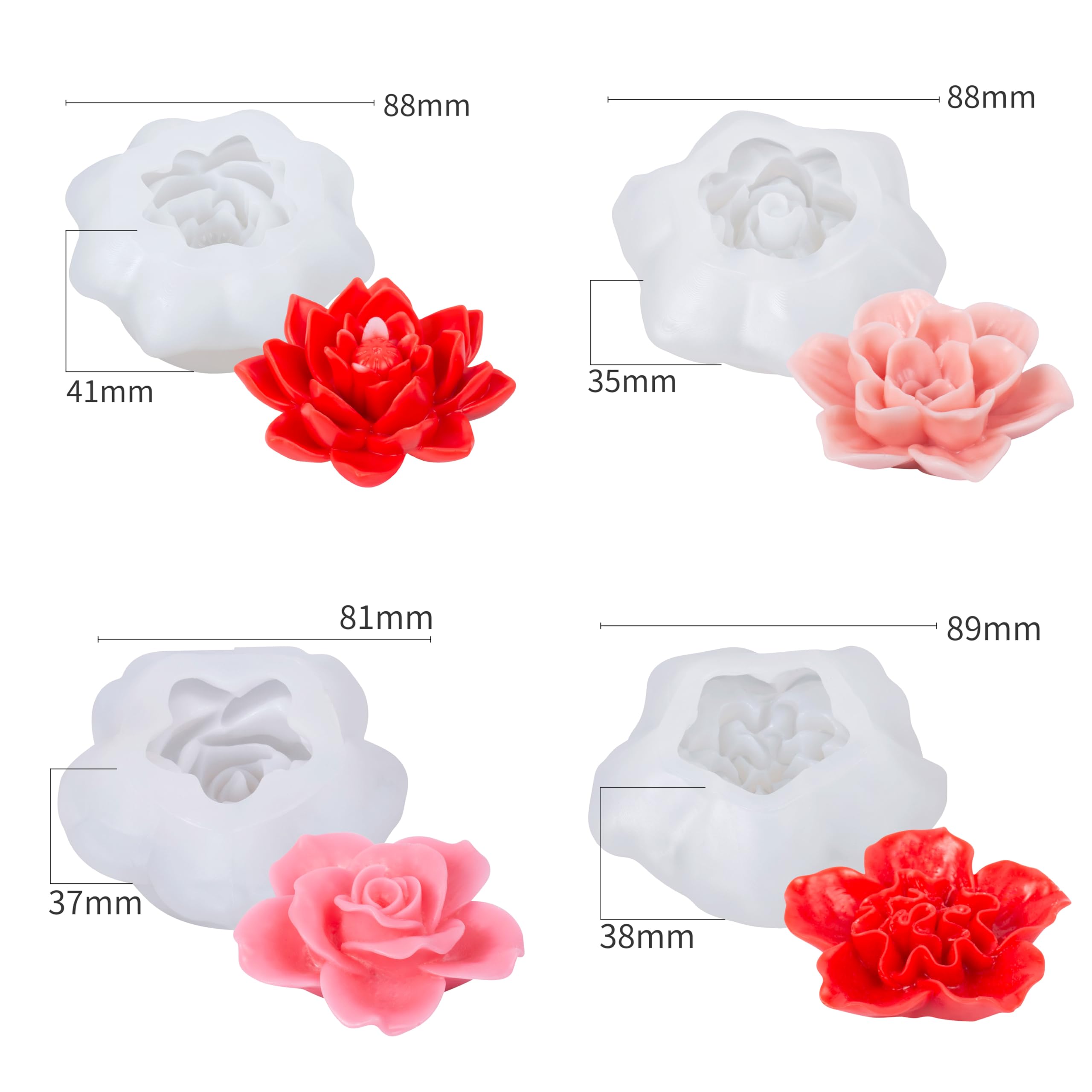 8 Pack Large Flower Succulent Candle Mold Resin Casting Silicone Molds for Home Decor & Candle Making Wave Spiral Mold