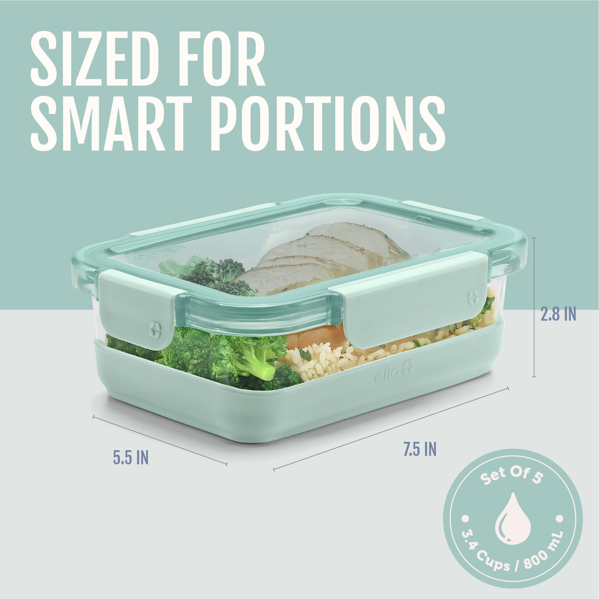 Ello Duraglass Refresh 3.4 Cup Meal Prep Containers, 10 Pc, Garden Goals