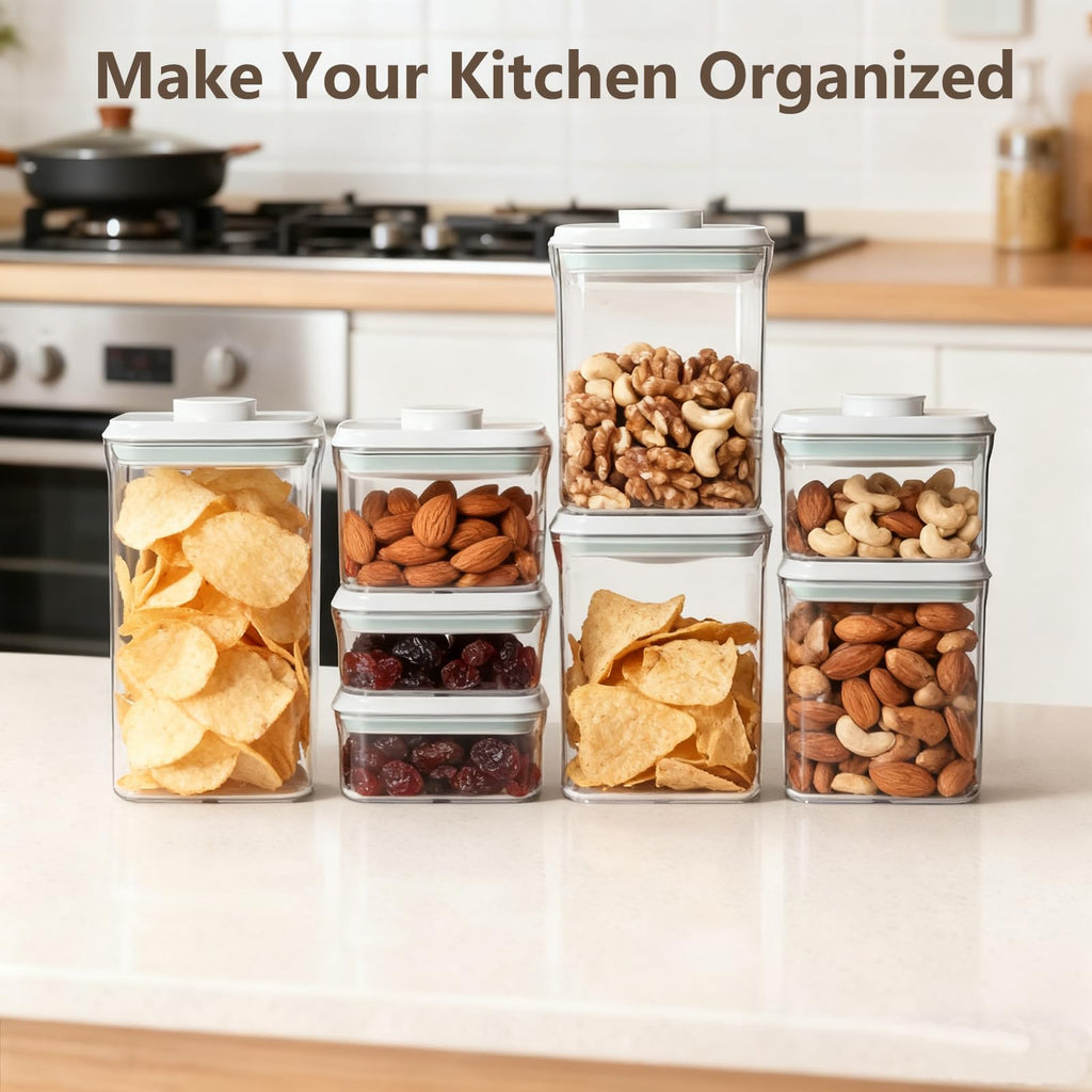 Hontent Pop Food Storage Containers Set Airtight Food Storage Containers with Pop Lids, Kitchen Pantry Organization and Storage, Cereal, Rice, Flour, Pasta & Snack Container, BPA Free, 3 x 1.2Qt
