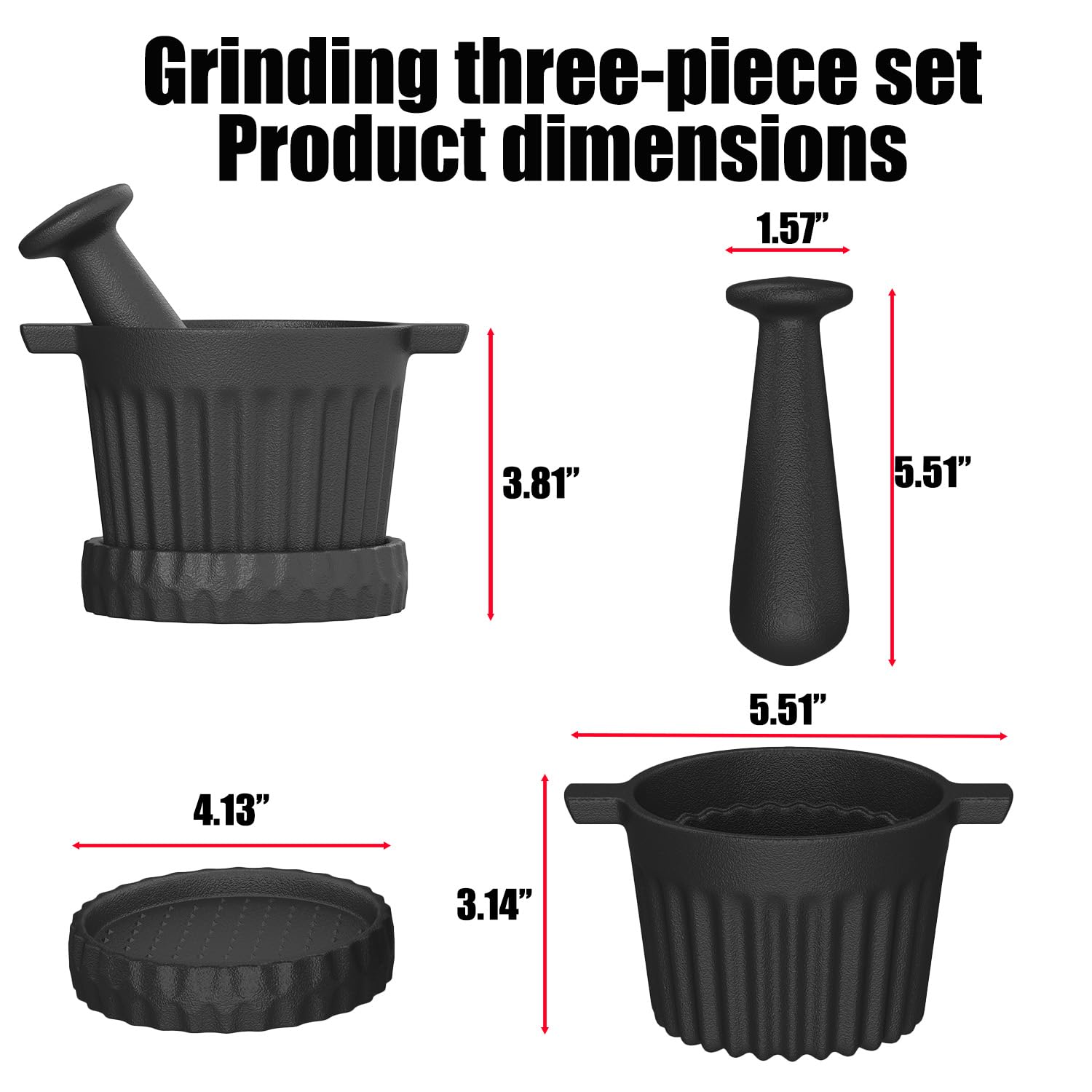 Aurionix Cast Iron Mortar and Pestle Set with Grater Plate, Brush and Spoon