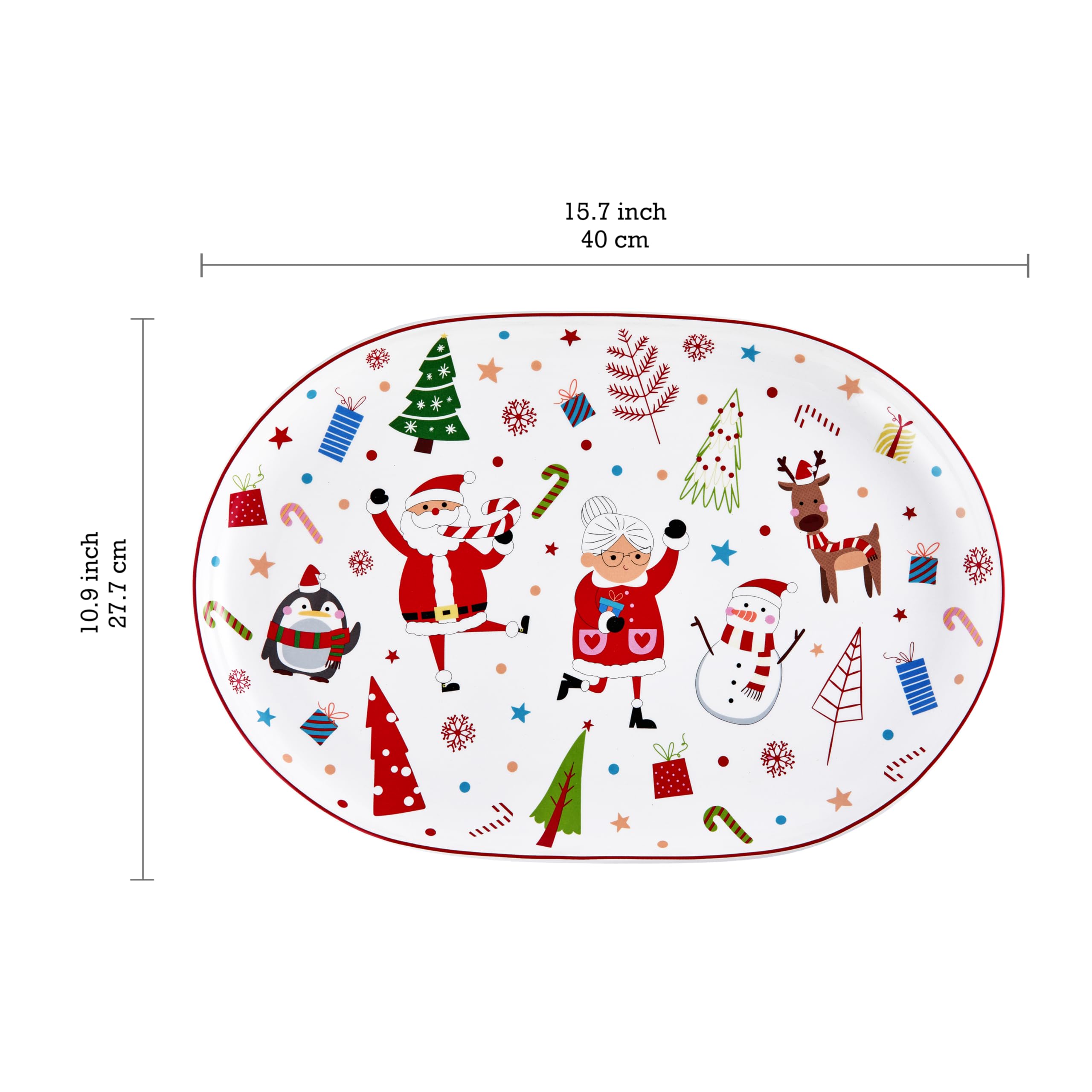 Bico Christmas Merry Crew Ceramic 16 inch plus 12 inch Ceramic Oval Platter, Set of 2, for Serving Turkey, Steak, Salad, Microwave & Dishwasher Safe
