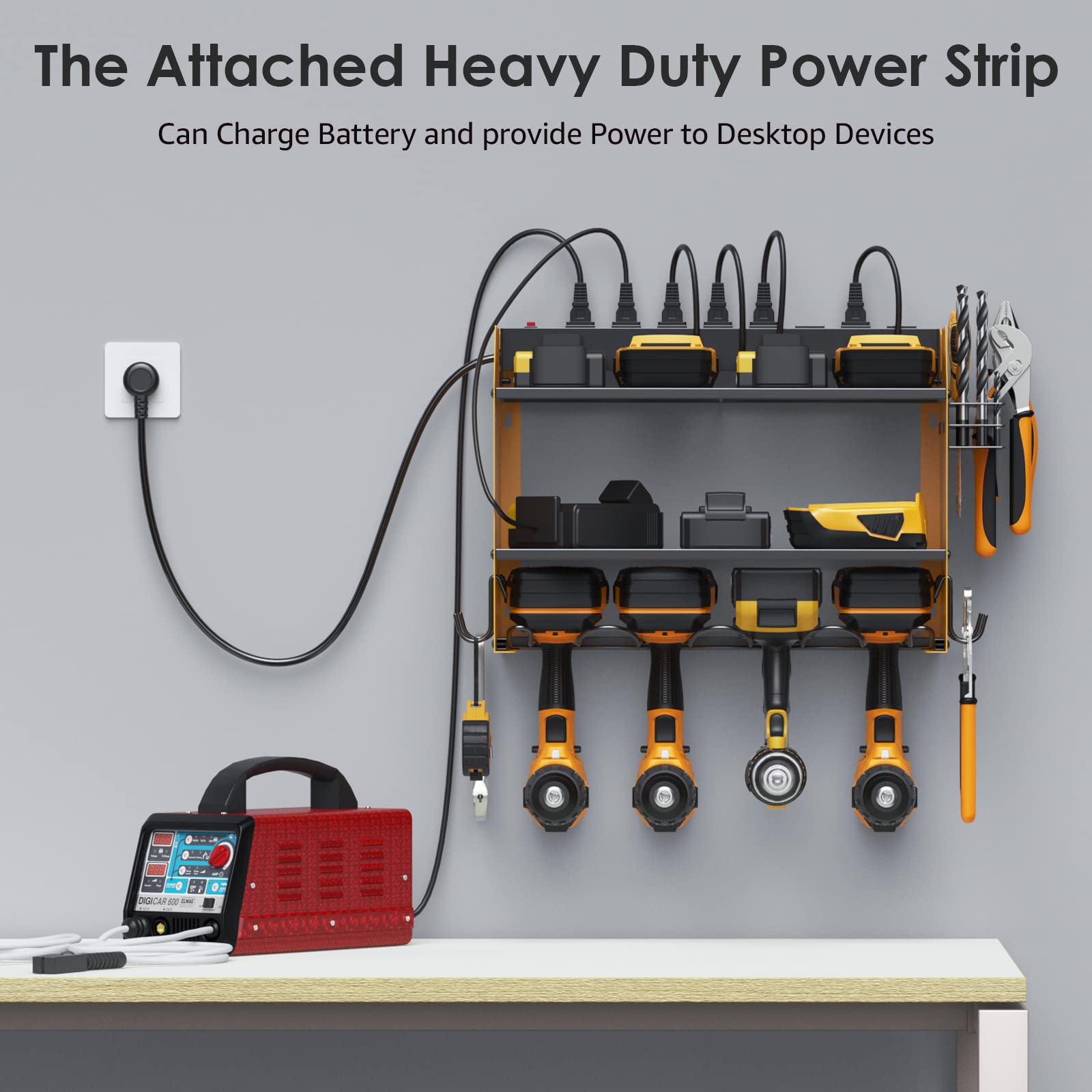 CCCEI Wall Mount Modular Tool Charging Organizer, Yellow, 1 Pack, 3 Tier.