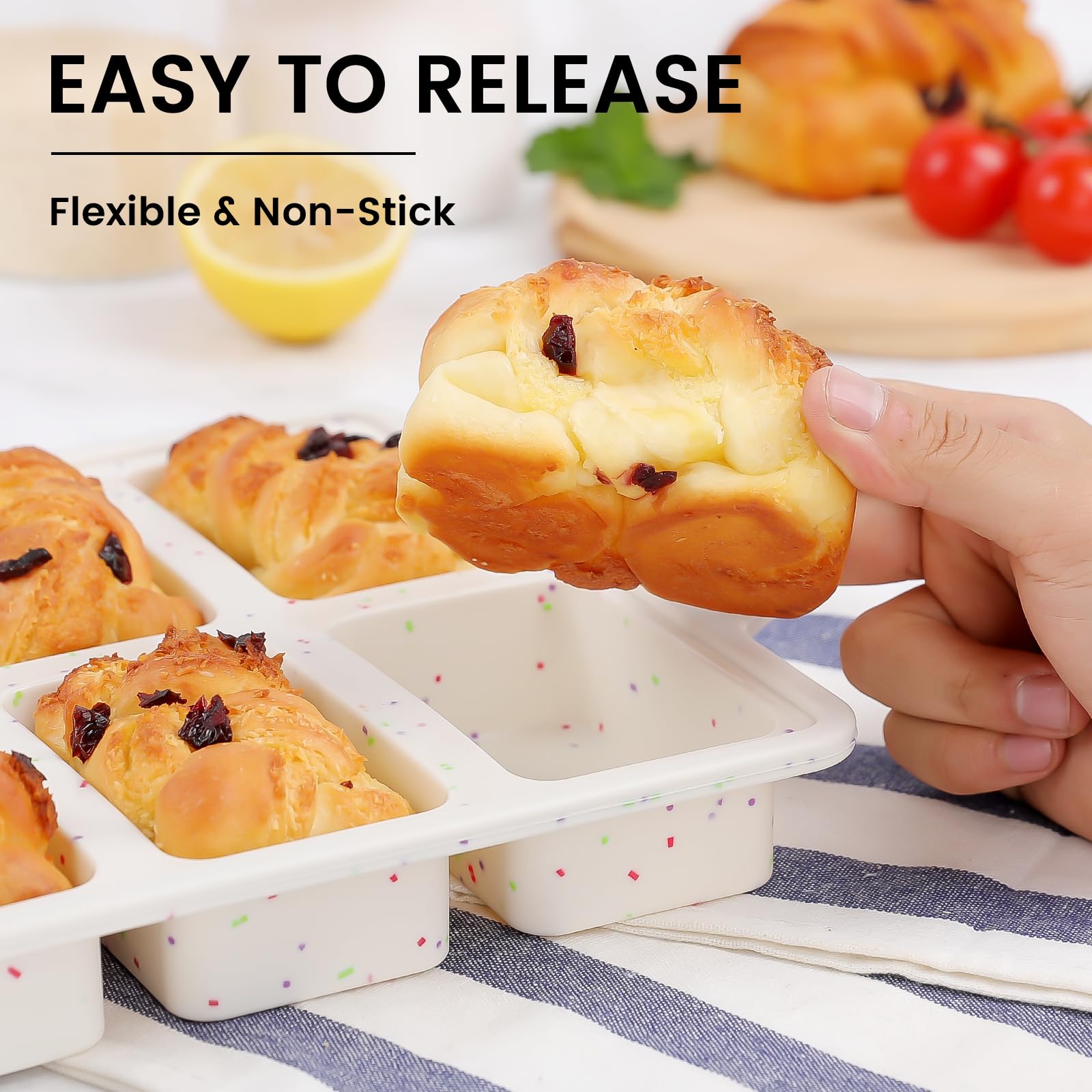 Vinino 2 Pack Mini Silicone Loaf Pans with Metal Reinforced Frame, 8-Cavity