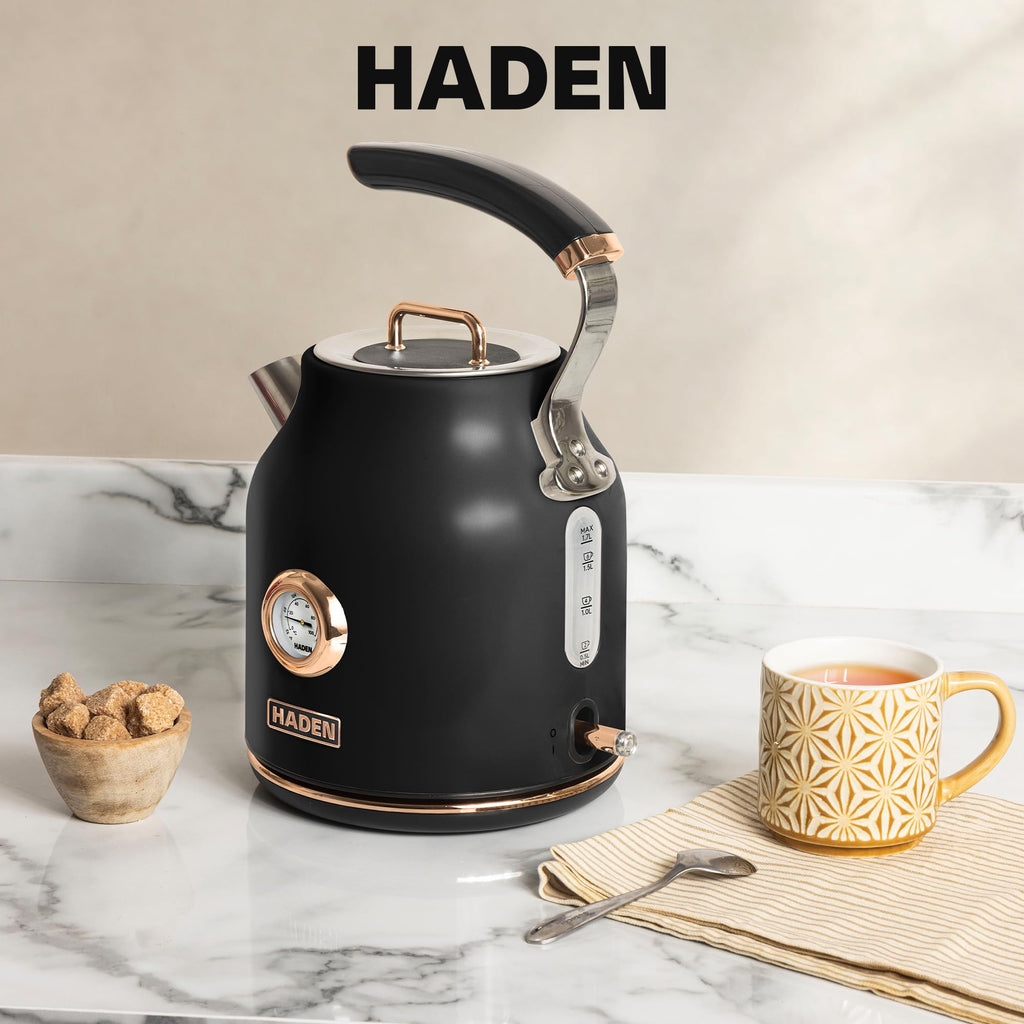 Haden Dorset 1.7 Liter Stainless Steel Electric Kettle, Hot Water Kettle with 360-Degree Base and Auto Shutoff, Black & Copper