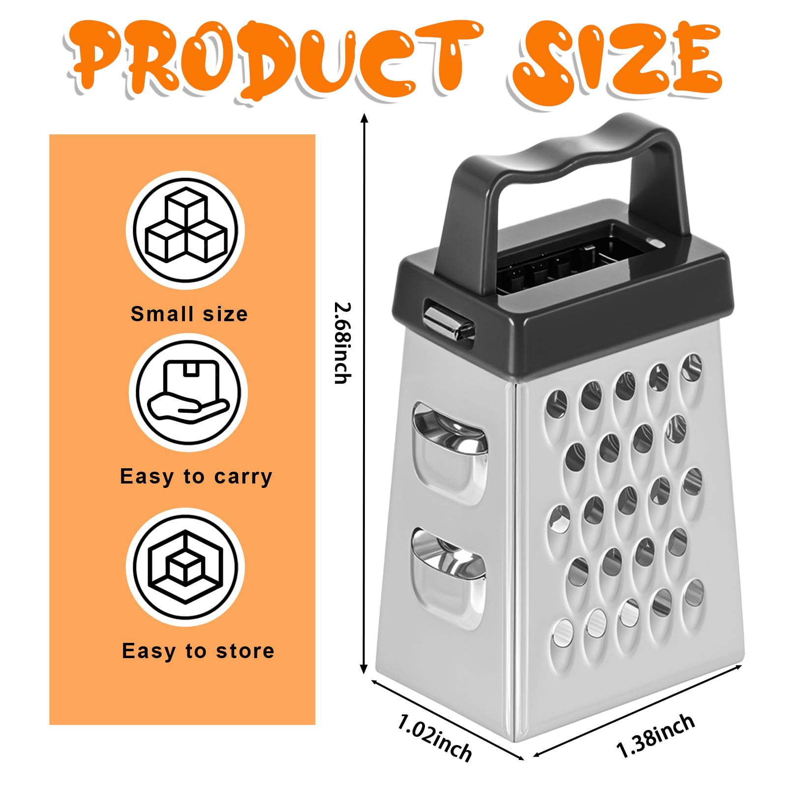 ElevateTech Mini Cheese Grater, 3 Pcs Stainless Steel Box Grater with Handle Professional Cheese Slicer Graters for Kitchen Slicer Cheeses Gingers Vegetable Dishwasher Safe (White, Grey, Black)