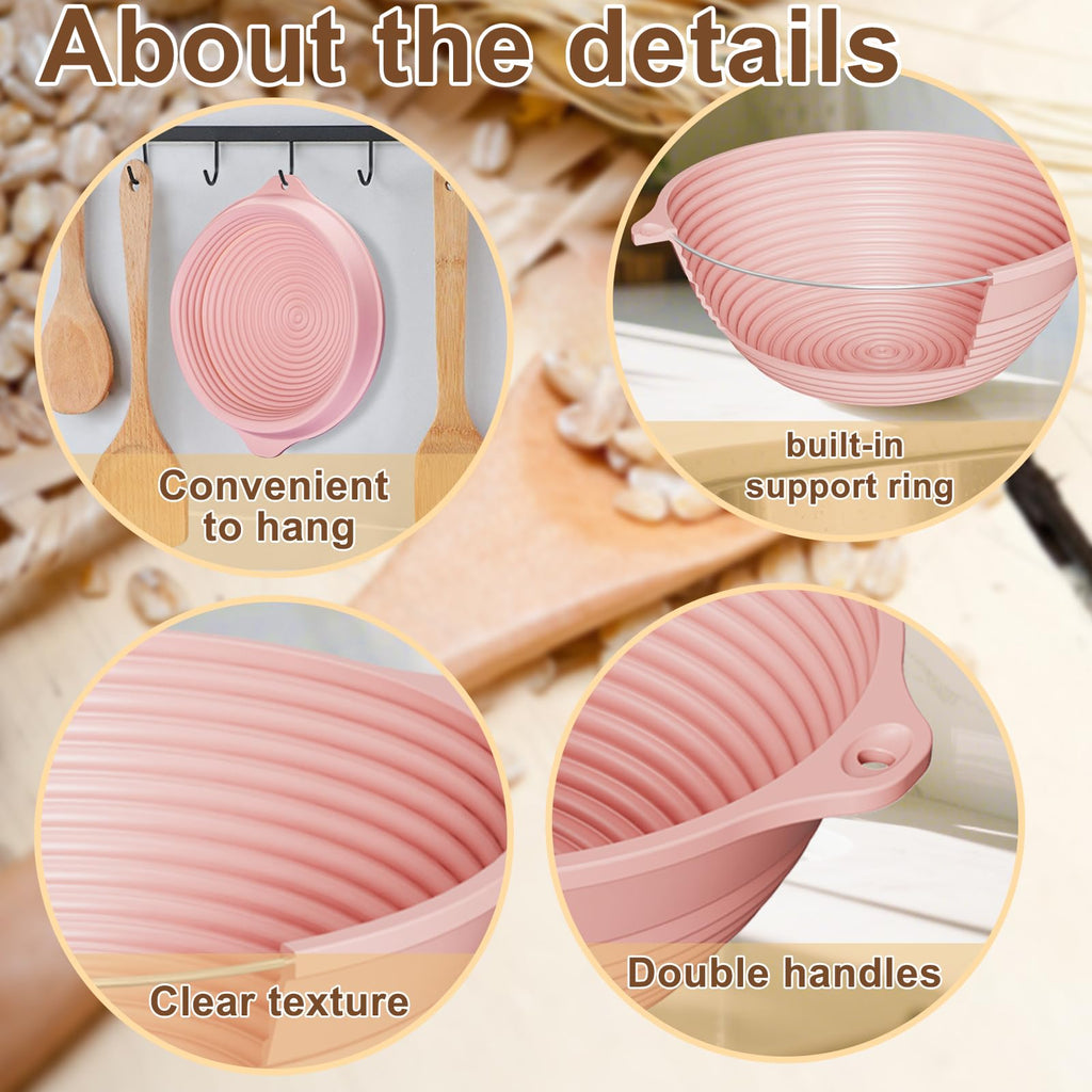 4Pcs 9" Silicone Banneton Bread Proofing Baskets with Dual Handles