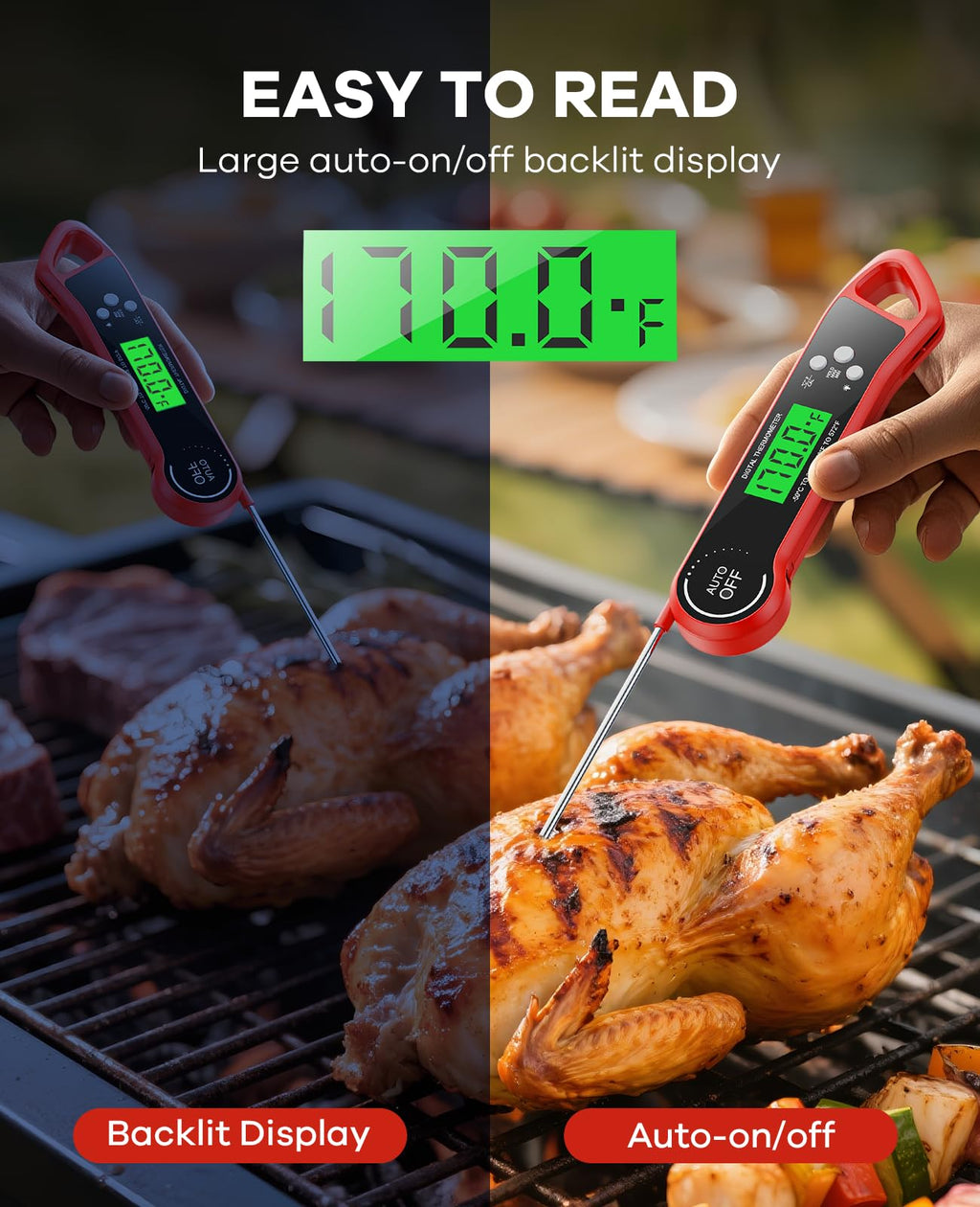 SILVLF Meat Thermometer Digital, Instant Read Thermometer with Backlight, Calibration & Hold Function, Waterproof Food Thermometer for Kitchen and Outside, BBQ,Turkey, Candy, Liquids, Beef