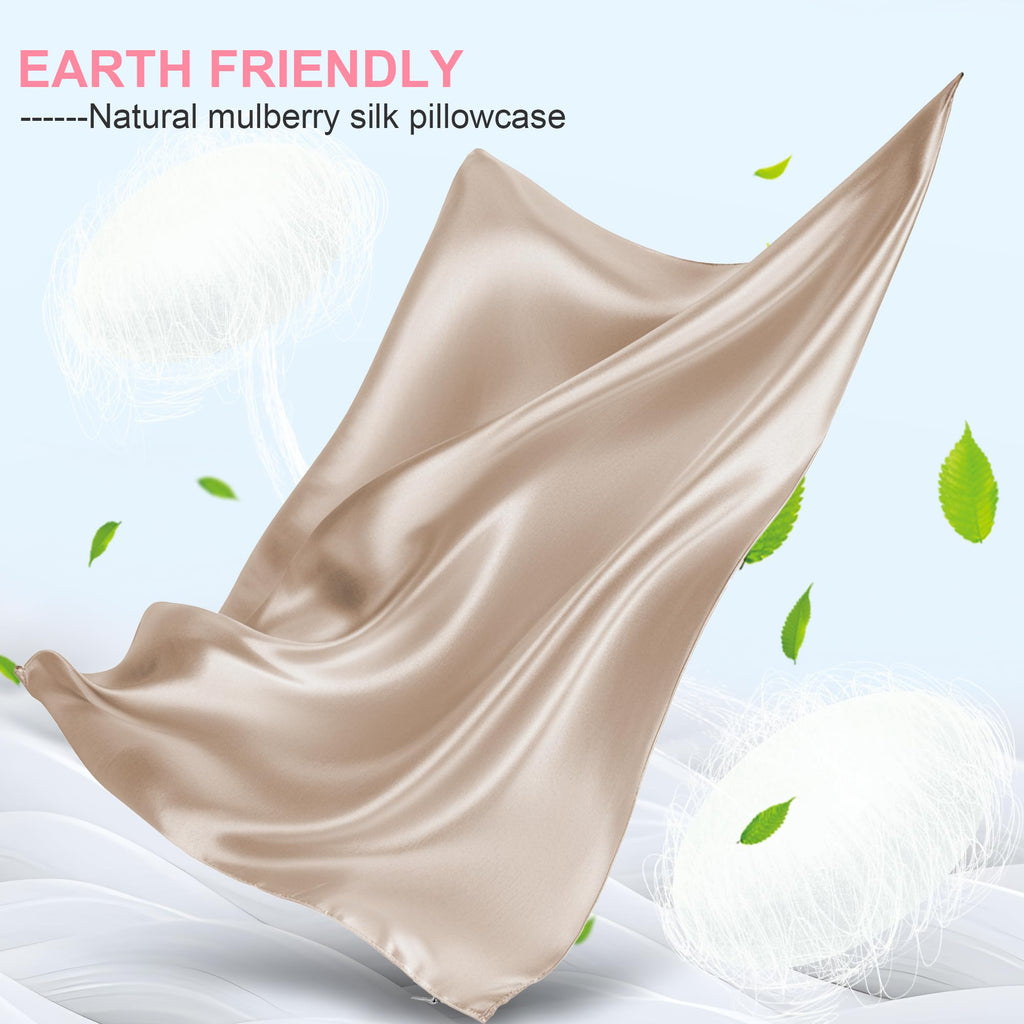 LYSHIN Silk Pillow Cases Queen Size with Hidden Zipper, Champagne