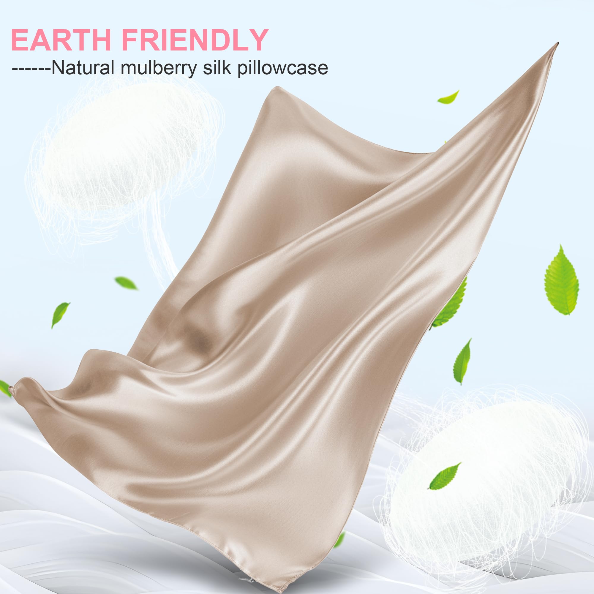 Silk Pillow Cases Queen Size with Hidden Zipper, Mulberry Silk Pillowcase for Hair and Skin, Smooth and Soft Breathable Cooling Silk Satin Pillow Covers for Sleeping, Gifts for Women, Champagne