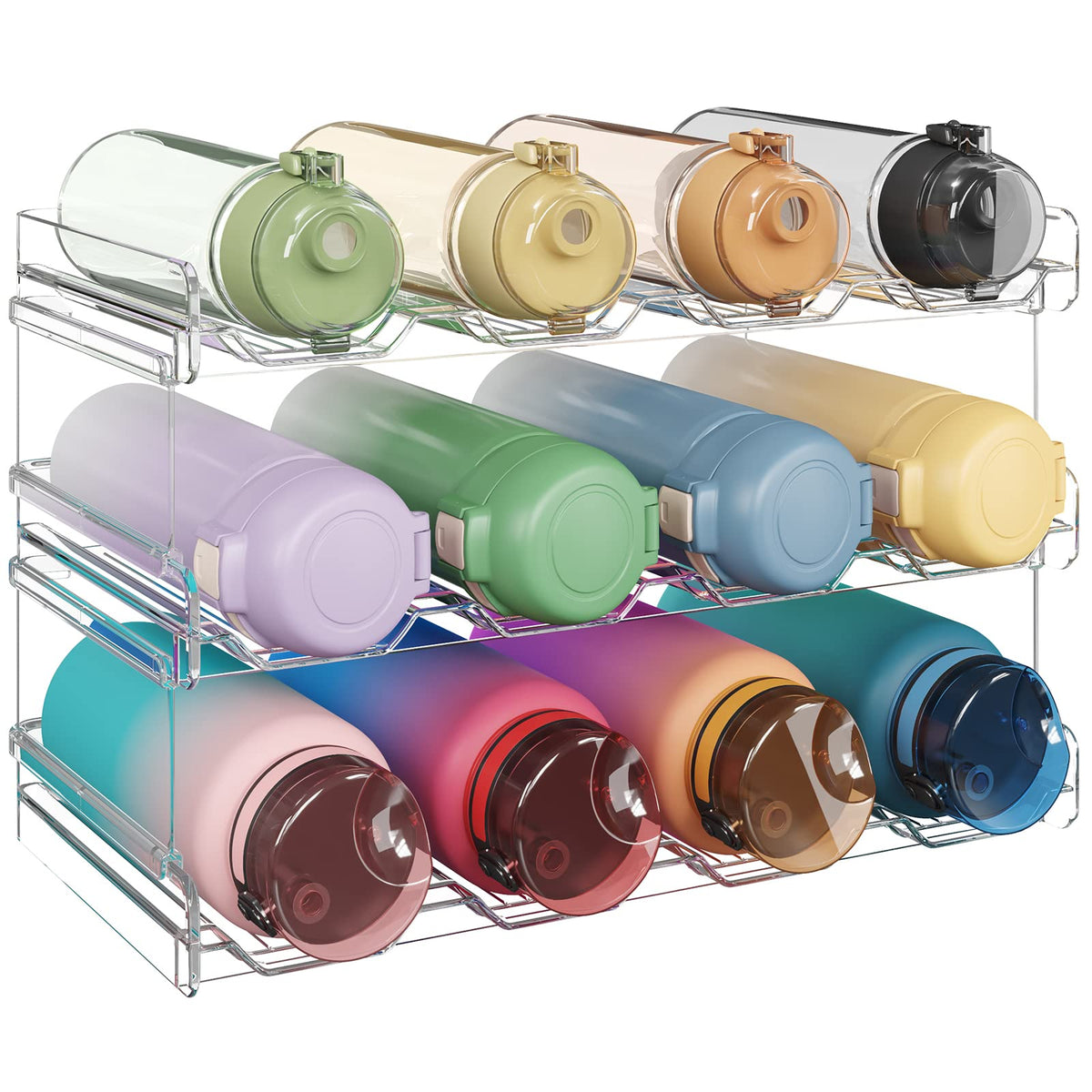 Lifewit Stackable Water Bottle Organizer for Cabinet, Clear Tumbler Holder