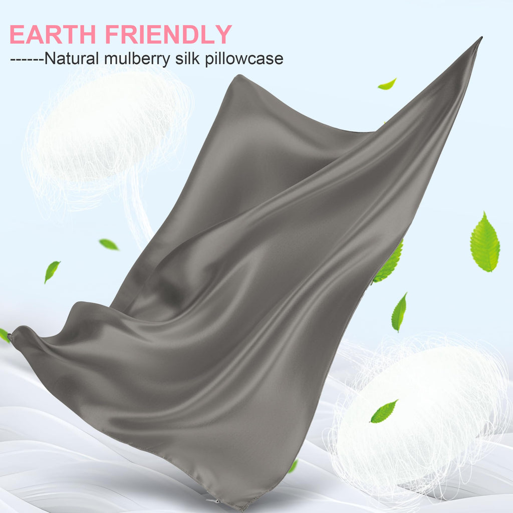 LYSHIN Silk Pillow Cases Standard Size with Hidden Zipper, Dark Grey