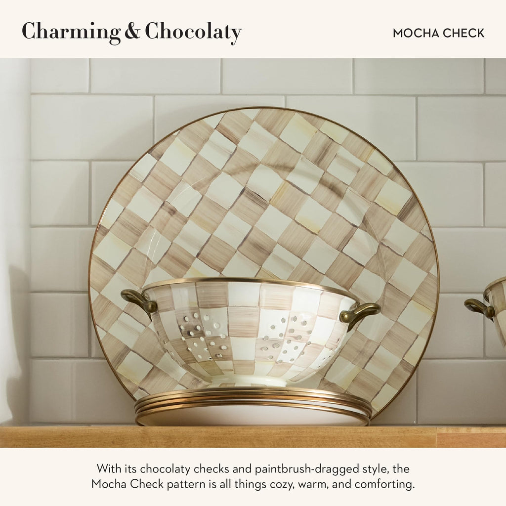 MACKENZIE-CHILDS Enamel Serving Platter, Brown-and-White Mocha Check