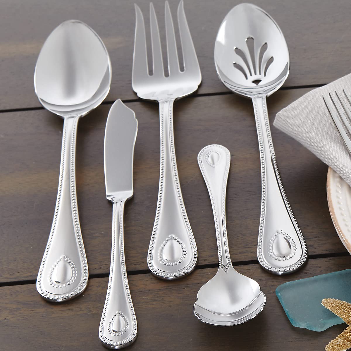 Lenox French Perle 65-Piece 18/10 Silverware Set for 12, Flatware
