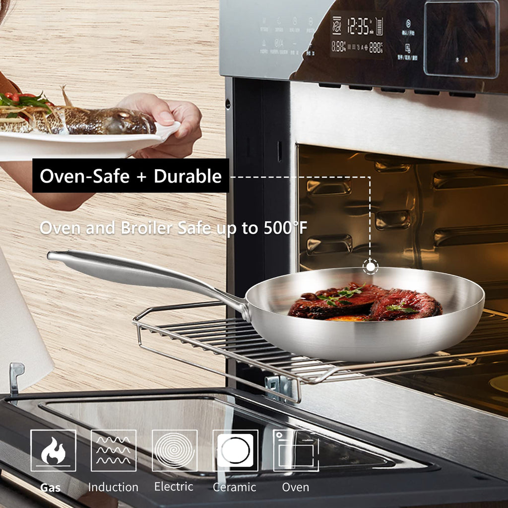 LOLYKITCH 8.5 Inch Stainless Steel Pan | Tri-Ply | PFOA & PTFE Free Skillet