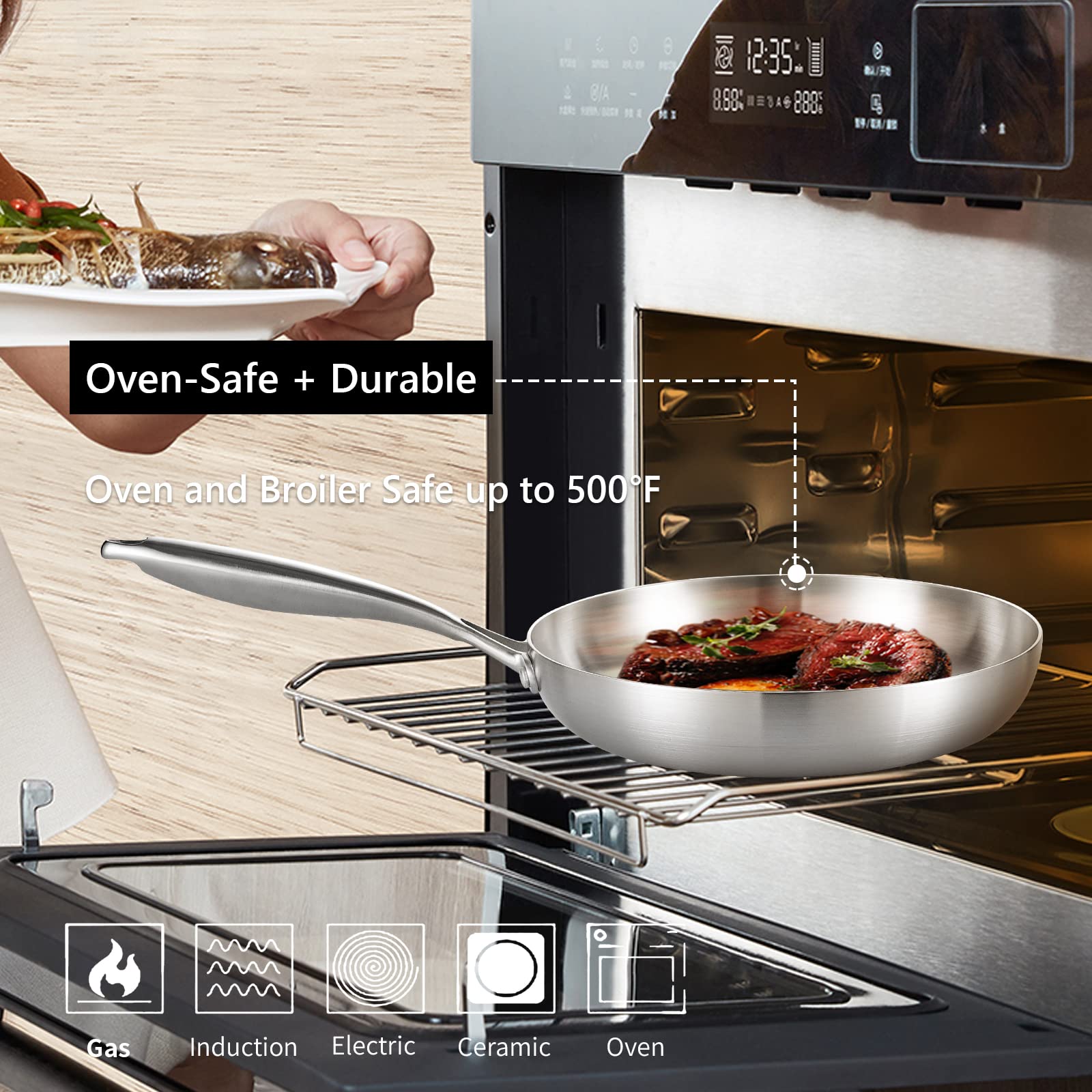 LOLYKITCH 8.5 Inch Stainless Steel Pan | Tri-Ply | PFOA & PTFE Free Skillet