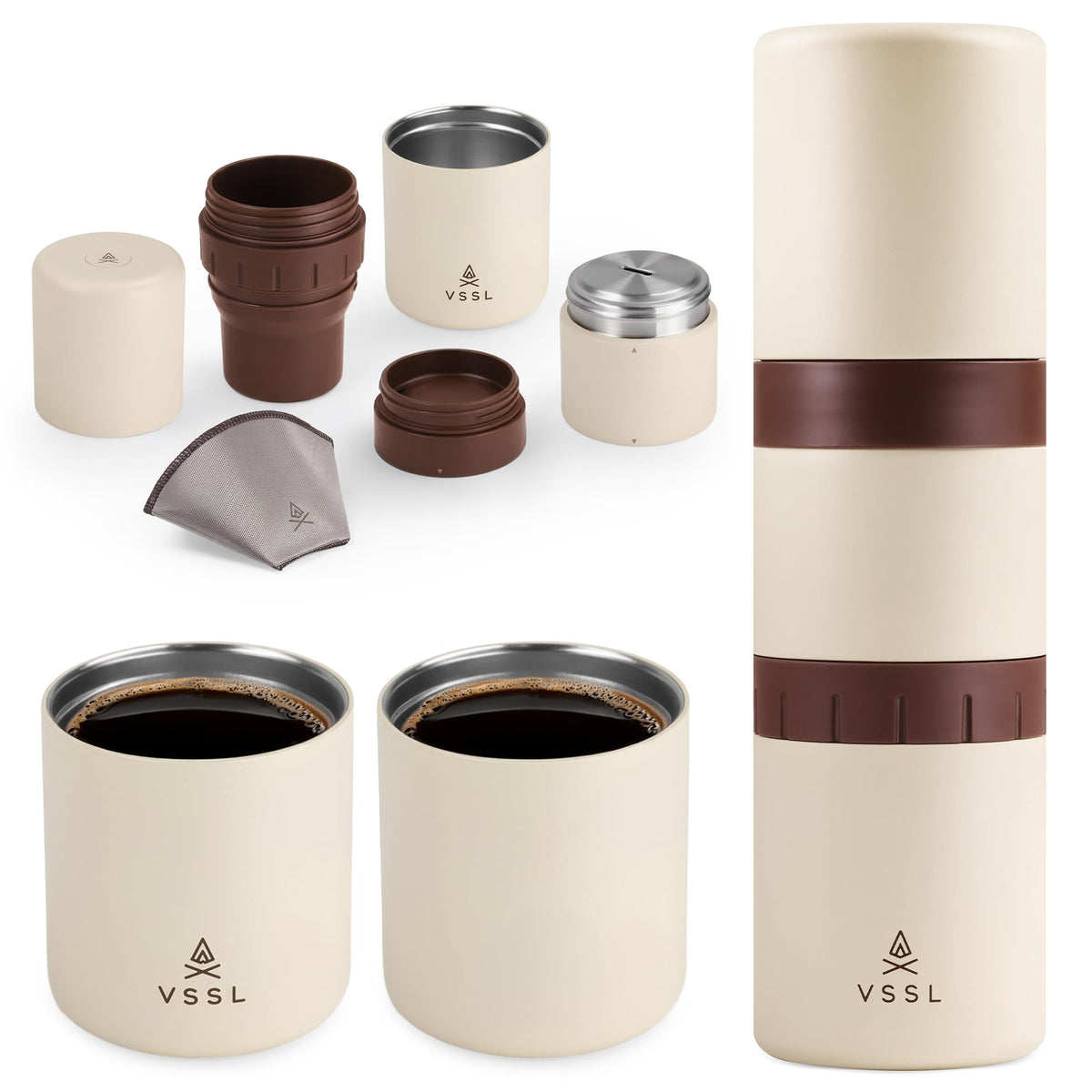 VSSL - Nest Pour Over Coffee Set | Coffee Maker for Camping | All-In-One Travel Pour Over | Transportable Dripper, 10oz Stainless Steel Travel Mug | Compact Storage & Adventure Ready | Deep Moss