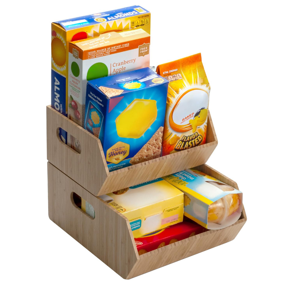 Mobilevision XL Versatile Bamboo Storage Bins for Pantry & Kitchen Cabinet Organizer Multi-Purpose / 2 Piece Stackable Set Larger Bins