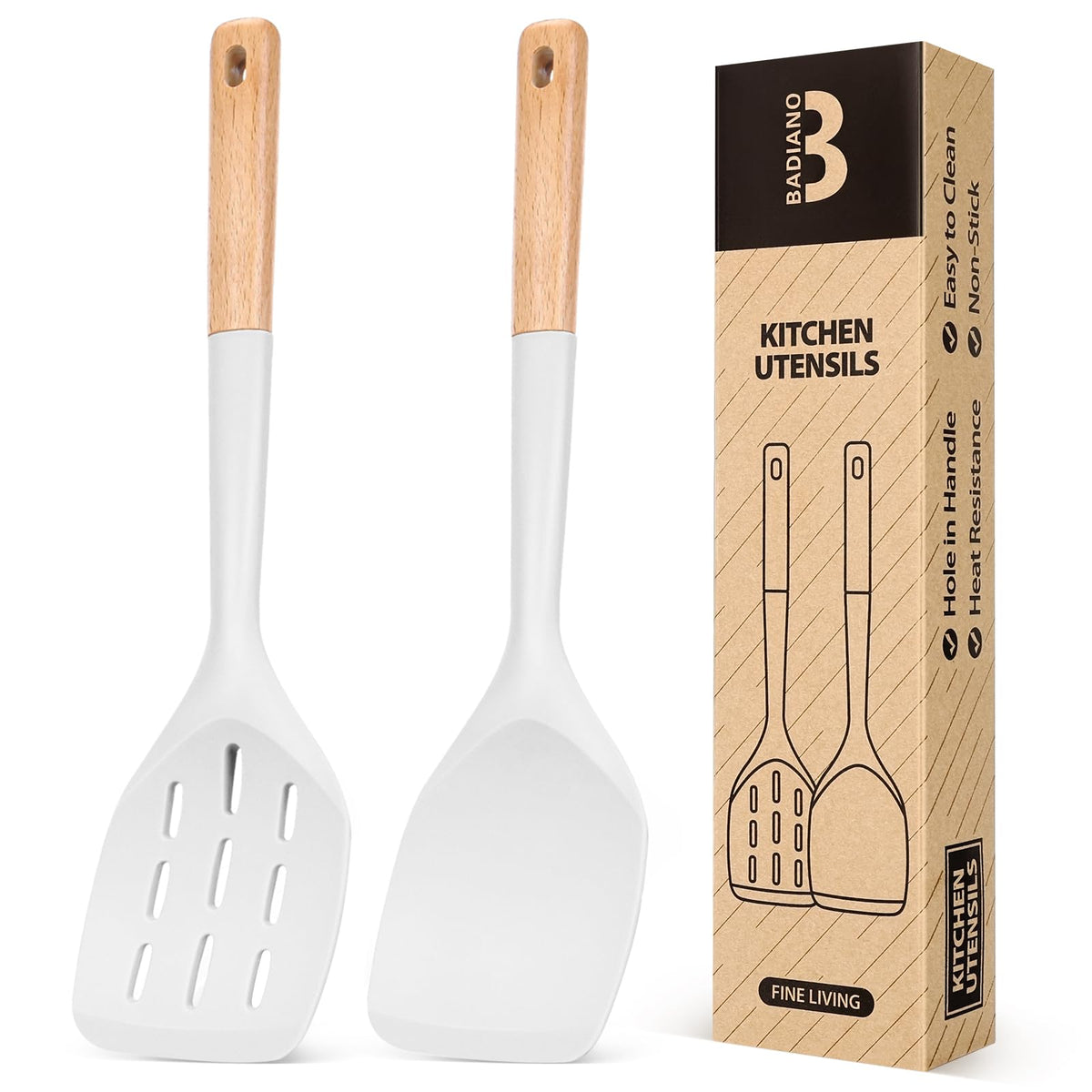 Badiano Silicone Spatula, Non Stick Turner for Cooking, Food Grade, White