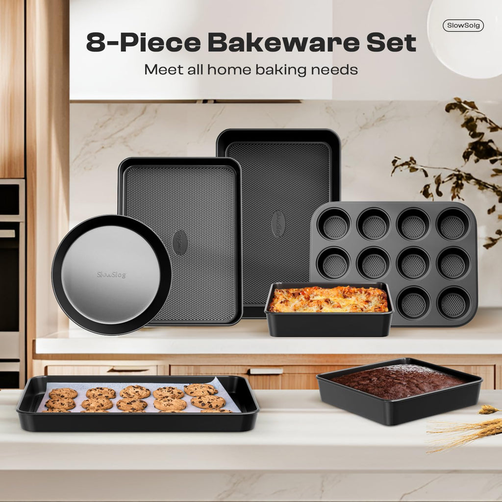 12-Piece Nonstick Bakeware Set, Stackable Non Toxic Baking Pans Set - Black