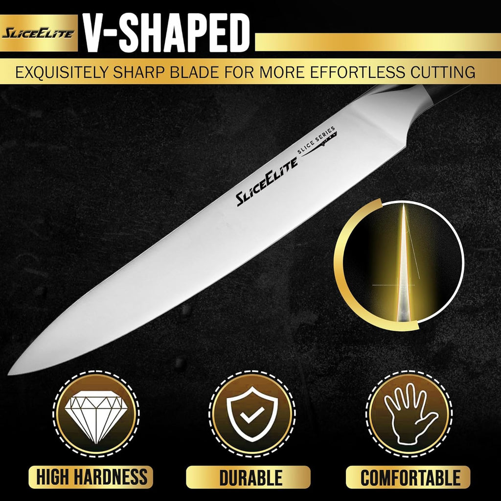 SliceElite Slice Series 8 Inch Carving Knife High Carbon German Stainless Steel Pakkawood Handle Brisket Slicer Chopper BBQ Chef Sharp Fruit Vegetable Butcher Kitchen Cutting Meat Tool Gift Precision