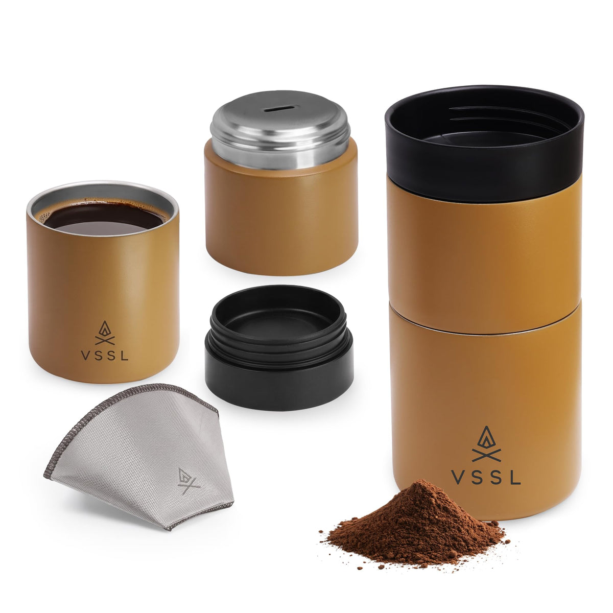 VSSL - Nest Pour Over Coffee Set | Coffee Maker for Camping | All-In-One Travel Pour Over | Transportable Dripper, 10oz Stainless Steel Travel Mug | Compact Storage & Adventure Ready | Deep Moss