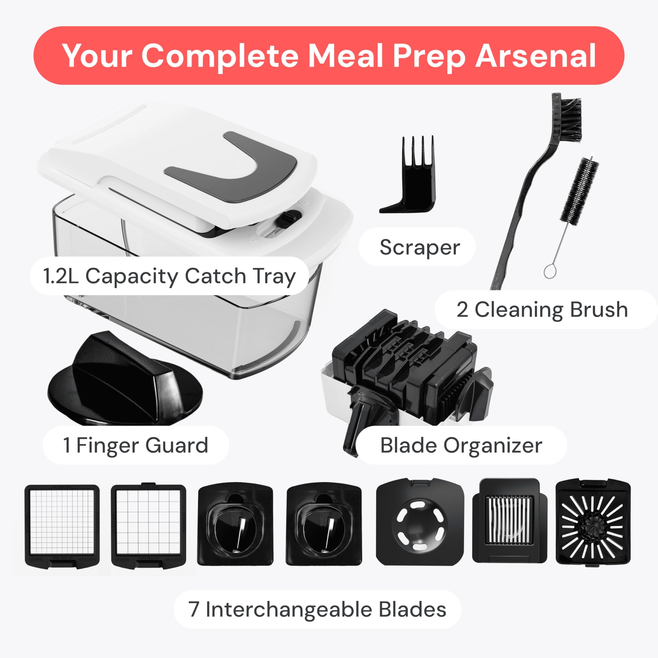 Fullstar Vegetable Chopper & Mandoline Slicer for Kitchen - Food Chopper with Container, Cheese Grater, Home Essentials & Kitchen Gadgets (7 in 1, White)