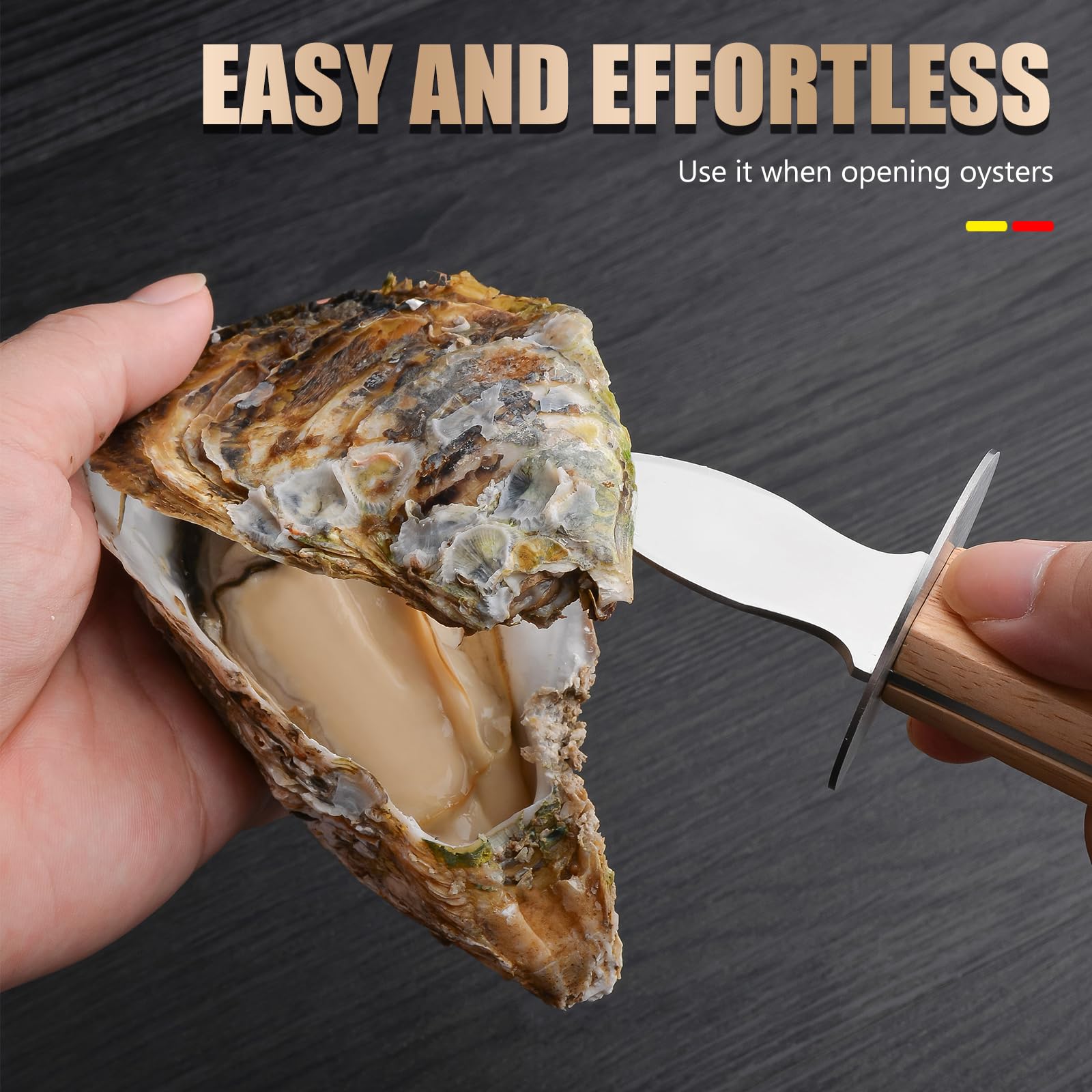 StnKitchExplor Oyster Knife Shucker Set Oyster Shucking Knife with Wooden holder Oyster Shucking Clamp Seafood Tools (Brown)