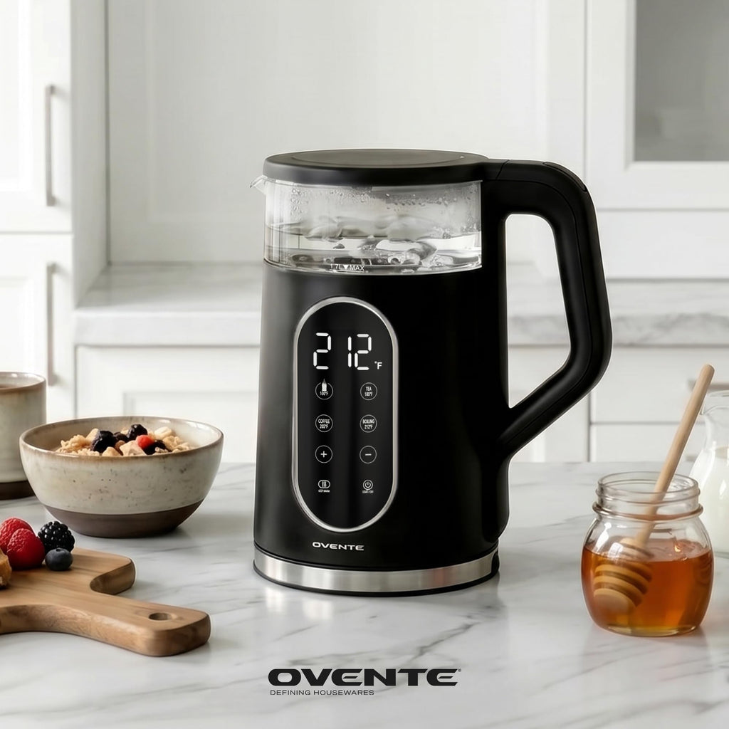 OVENTE 1.7L Electric Kettle with Digital Touchscreen, 1500W, Black KD96B