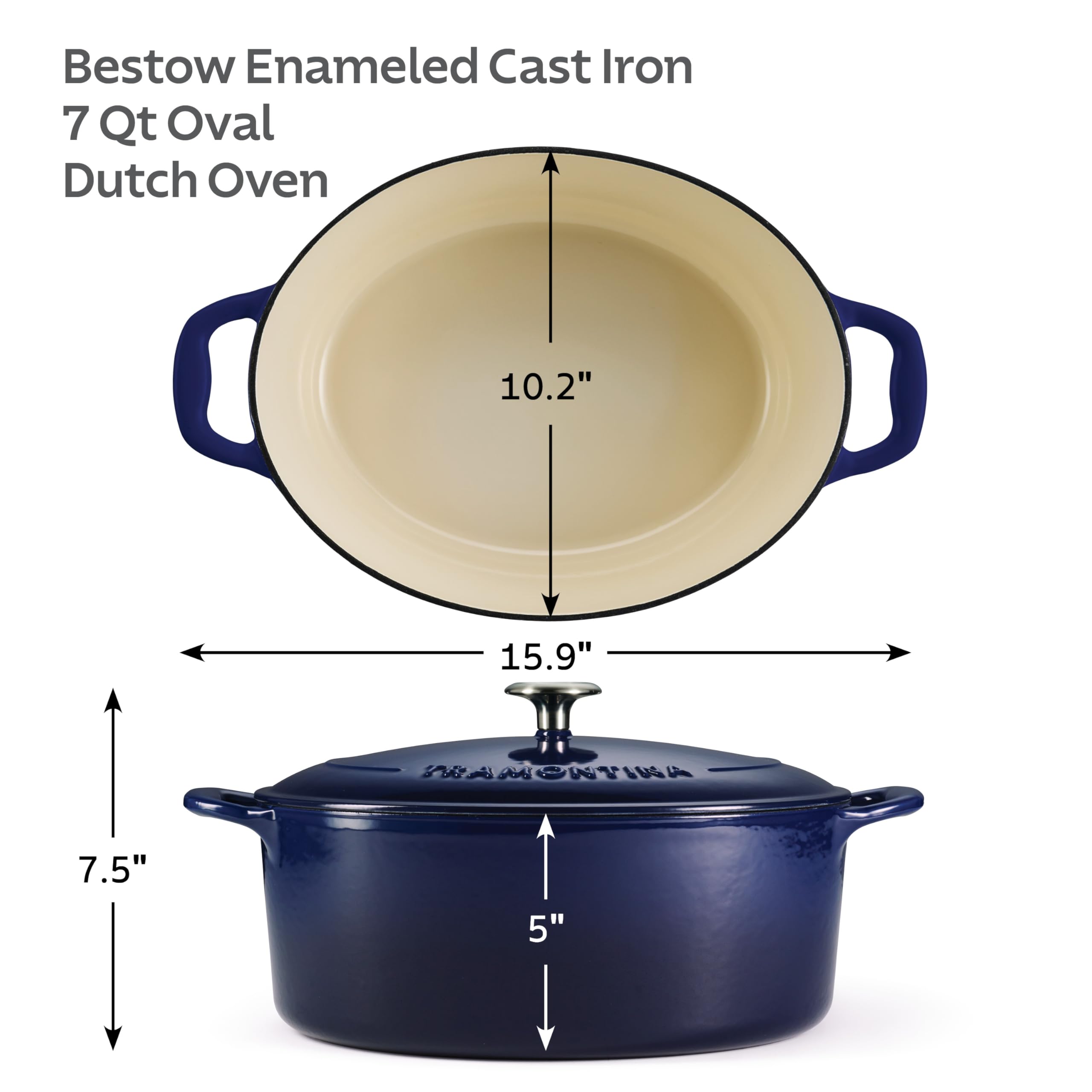 Tramontina Bestow Enameled Cast Iron 7-Qt Oval Dutch Oven Pot with Lid