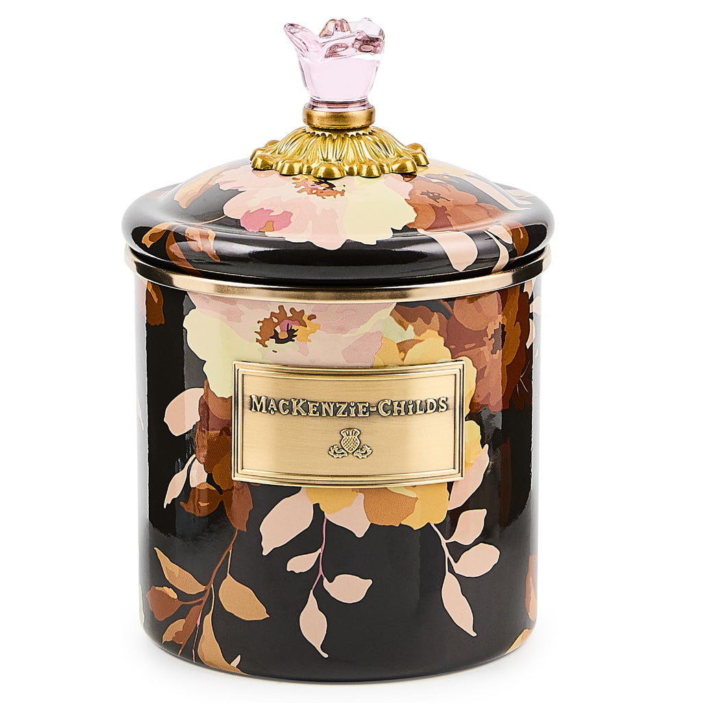 MACKENZIE-CHILDS Enamel Canister, Small, Wild Rose Brown