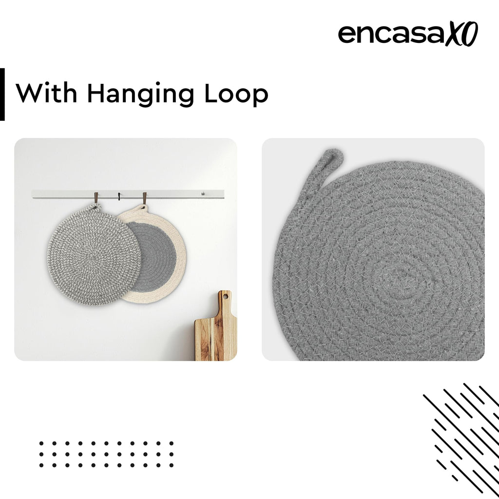 Encasa XO Round Trivet Mats, Heat Resistant Cotton 7" Grey Combo
