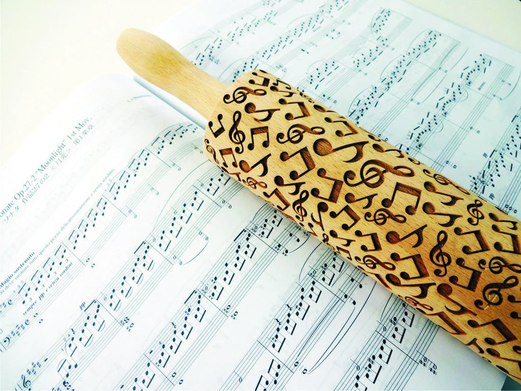 MELODY EMBOSSING ROLLING PIN with NOTES LASER ENGRAVED for EMBOSSED COOKIES GIFT FOR MUSICIAN