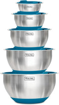 Viking Mixing Bowls Set, 10 Piece Stainless Steel Kitchen Cookware, Non-Slip Silicone Base, Includes Tight Fit Lids, Dishwasher Safe