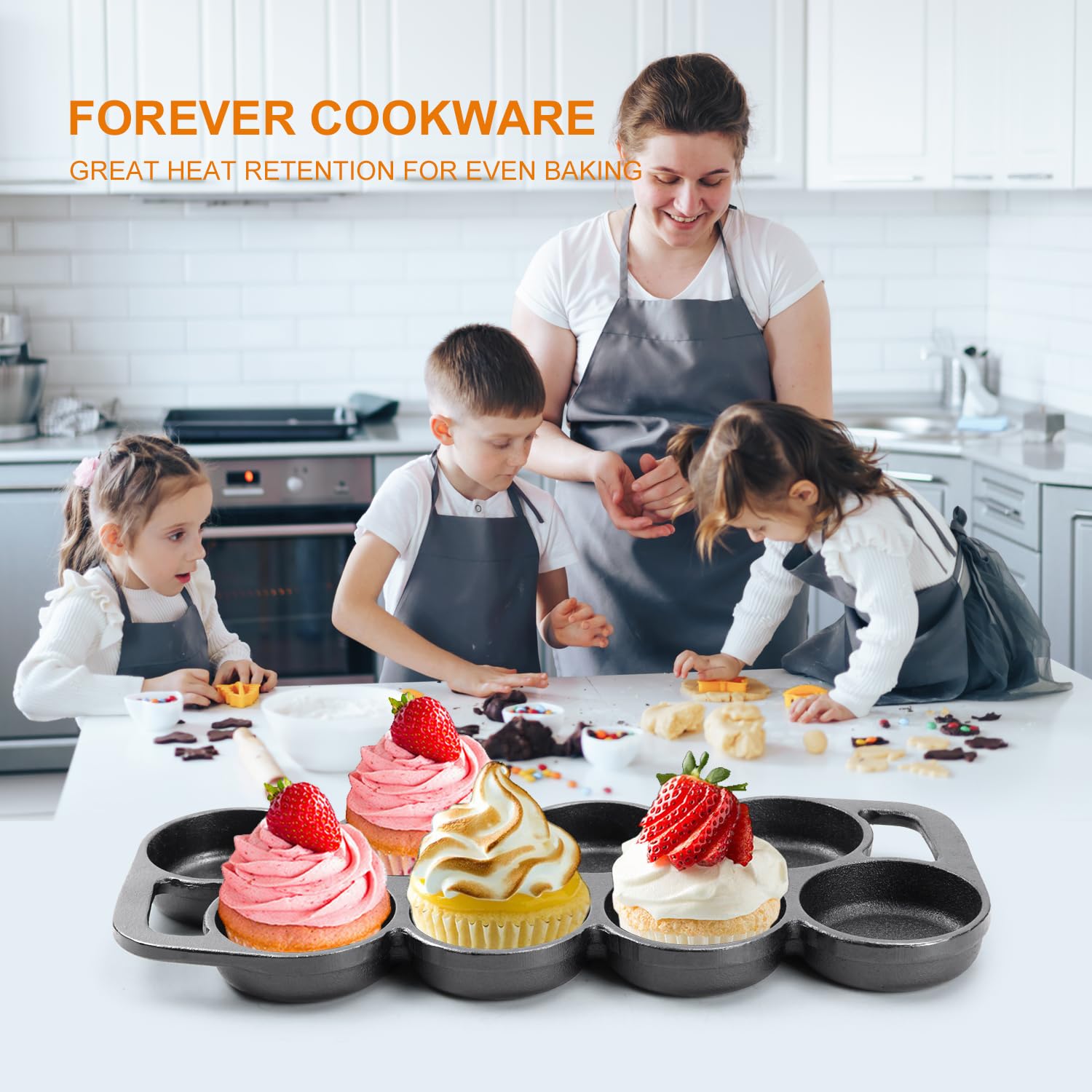 DVK Cast Iron Muffin Pan - Heavy Duty Cupcake Pan Muffin Tin, Non-Warping Even Heat Distribution for Perfect Cupcakes, Mini Cakes, Tarts, Quiches Ideal for Home Bakers Professional Chefs
