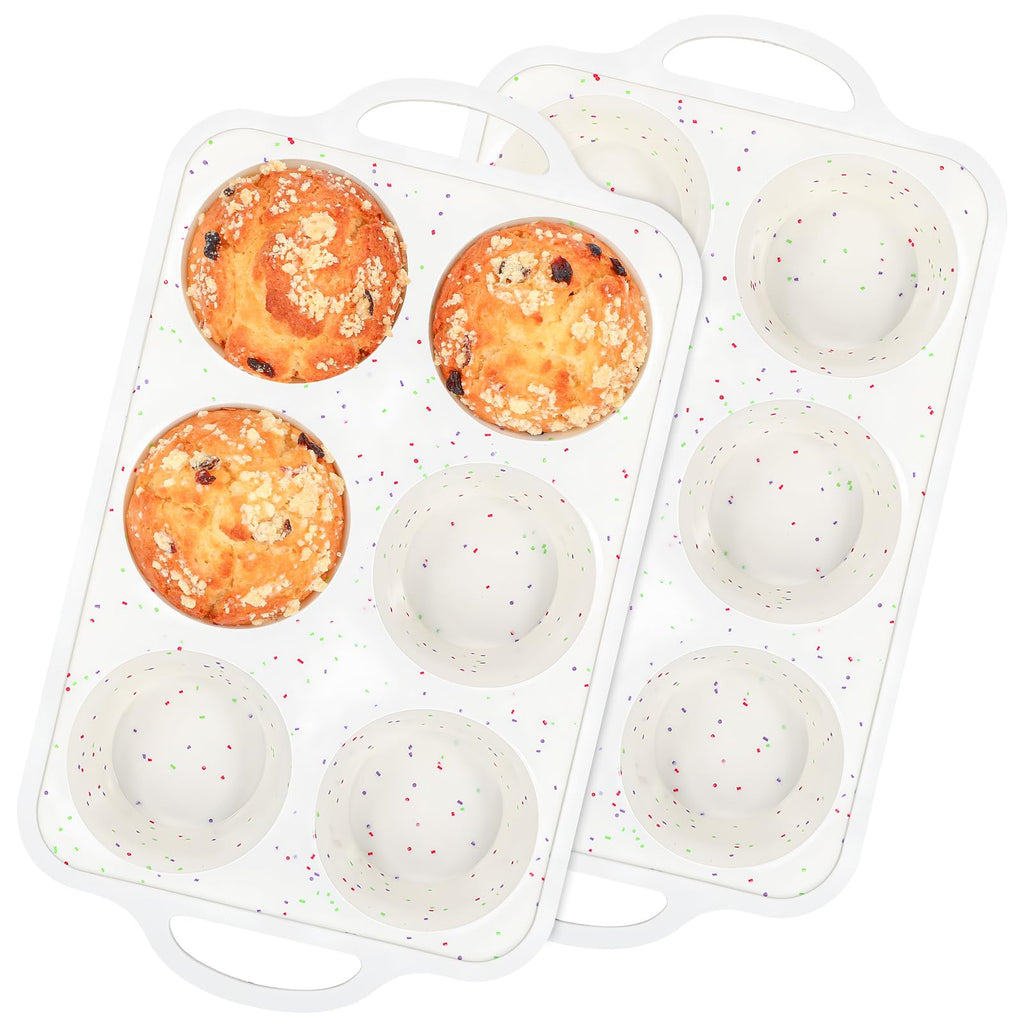 Fimary Silicone Jumbo Muffin Pan with Metal Frame, Non Stick Food Grade Silicone Large Muffin Pan Set of 2, with Handles 6 Cup,BPA-Free and Dishwasher Safe, Jumbo Cupcake Pans