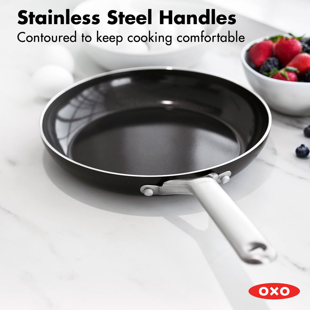 OXO Agility 10" Nonstick Frying Pan Skillet, Ceramic PFAS-Free Nontoxic Cookware, Induction Suitable, Compatible on All Cooktops, Dishwasher & Oven Safe, Stainless Steel Handle, Black