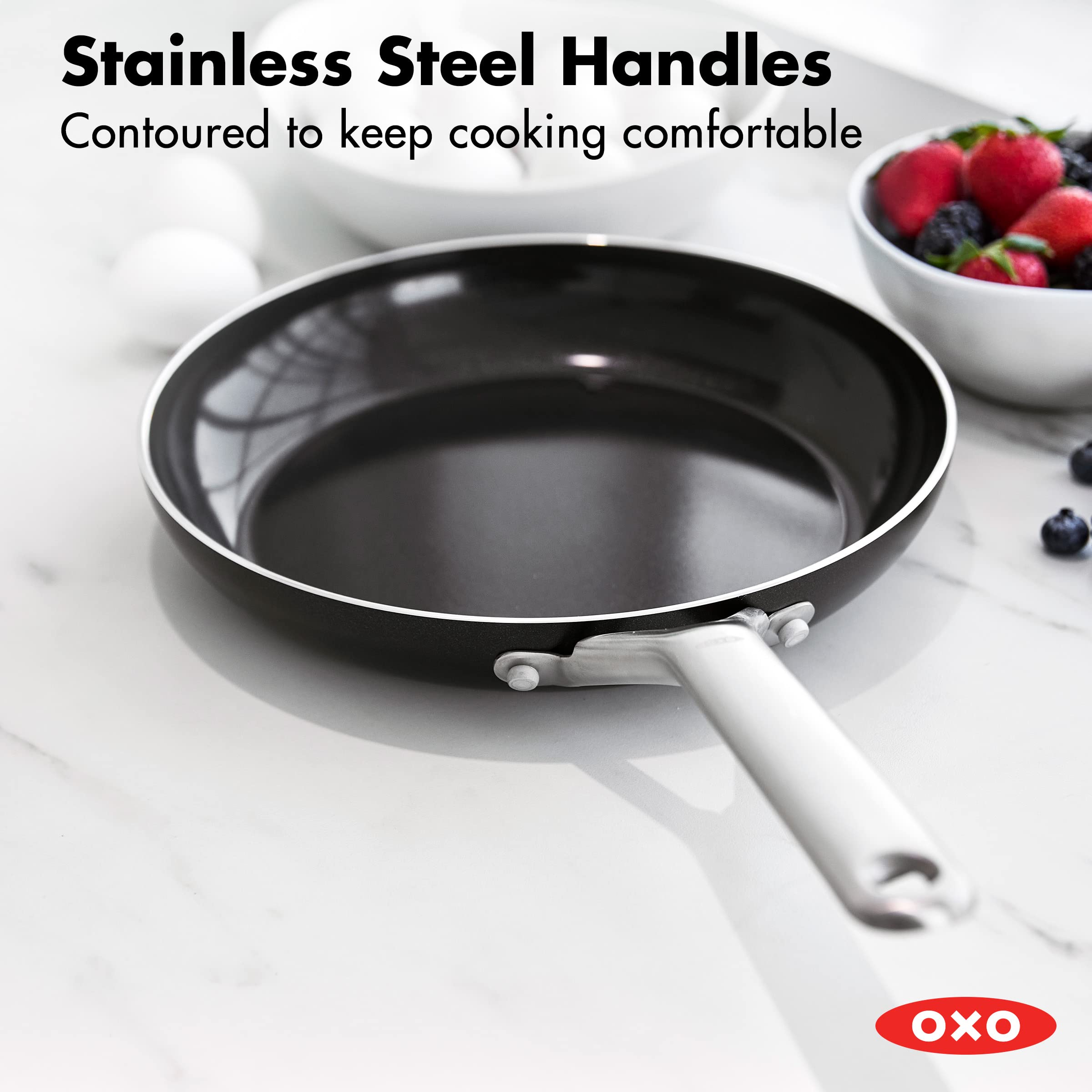 OXO Agility 10" Nonstick Frying Pan Skillet, Ceramic PFAS-Free Nontoxic Cookware, Induction Suitable, Compatible on All Cooktops, Dishwasher & Oven Safe, Stainless Steel Handle, Black