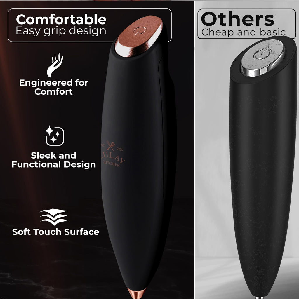 Zulay Kitchen Powerful Milk Frother Wand With Duracell Batteries - Ultra Fast Handheld Drink Mixer - Electric Whisk Foam Maker for Coffee, Lattes, Cappuccino & Matcha - Triple Whisk - Luster Copper
