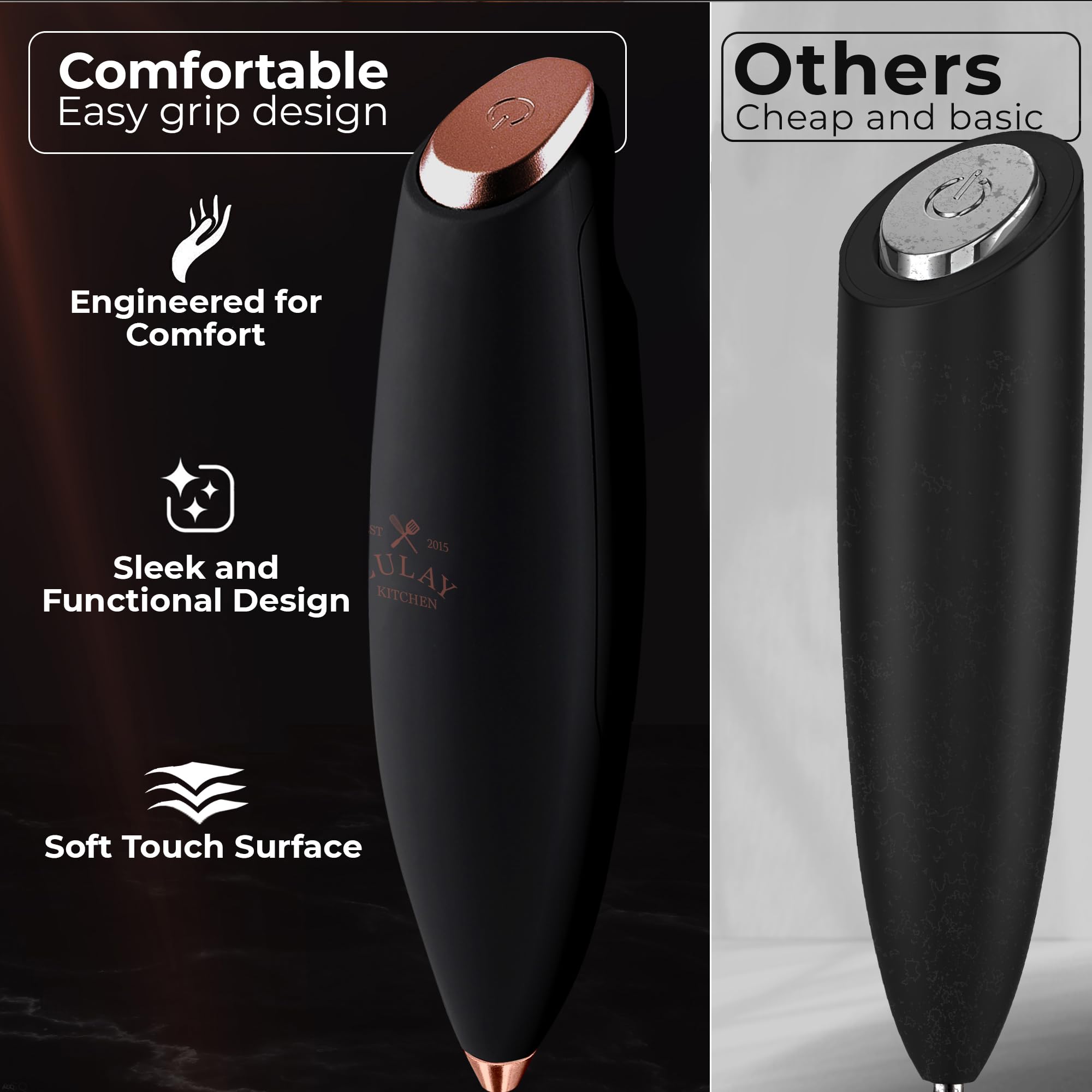 Zulay Kitchen Powerful Milk Frother Wand With Duracell Batteries - Ultra Fast Handheld Drink Mixer - Electric Whisk Foam Maker for Coffee, Lattes, Cappuccino & Matcha - Triple Whisk - Luster Copper